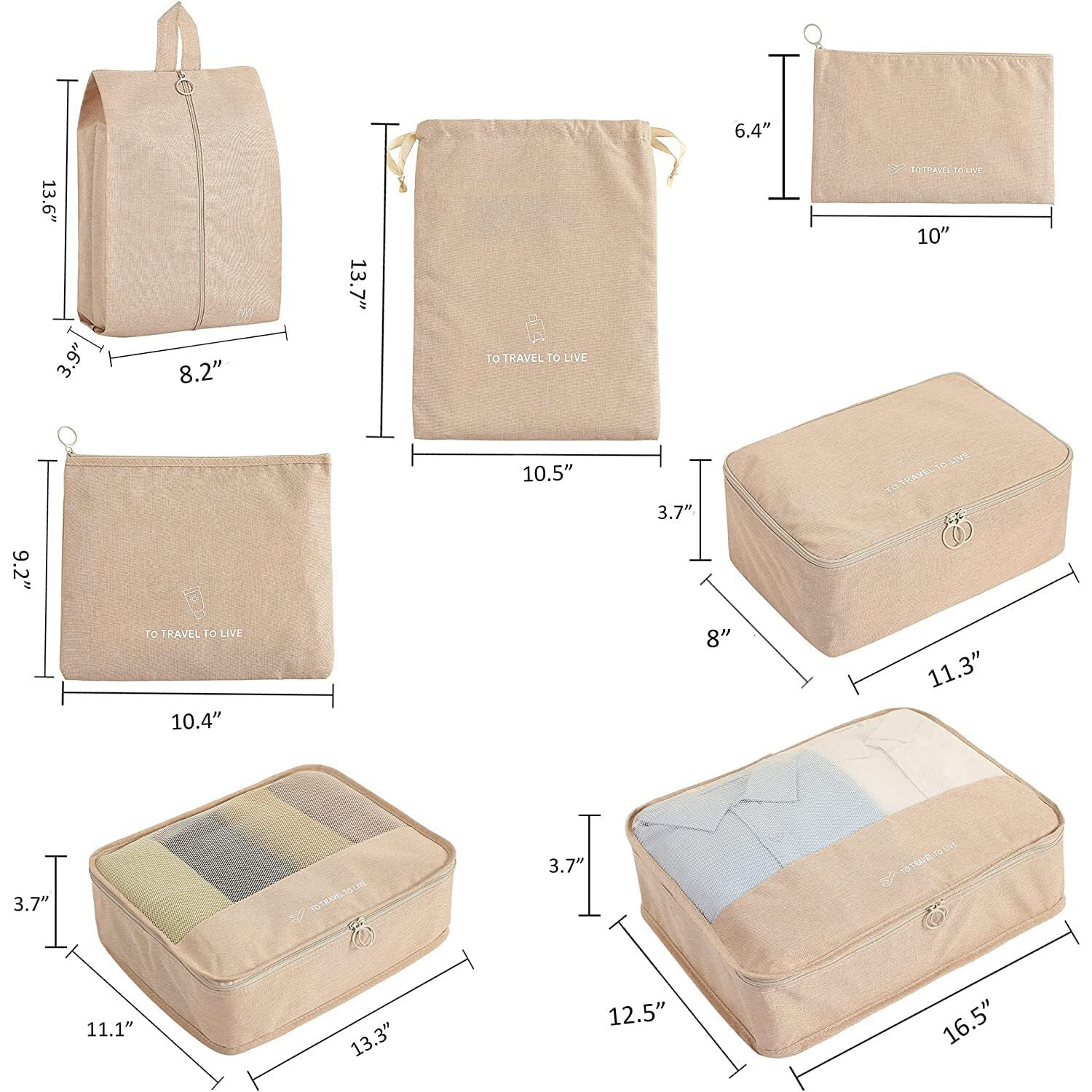 House Of Quirk 7 Set Packing Cubes For Suitcases Travel Luggage Organizers,Travel Accessories With Laundry Bag,Shoe Bag&Toitetry Bag,Lightweight To Carry On Suitcase (Khaki,Oxford Cloth + Mesh),Brown