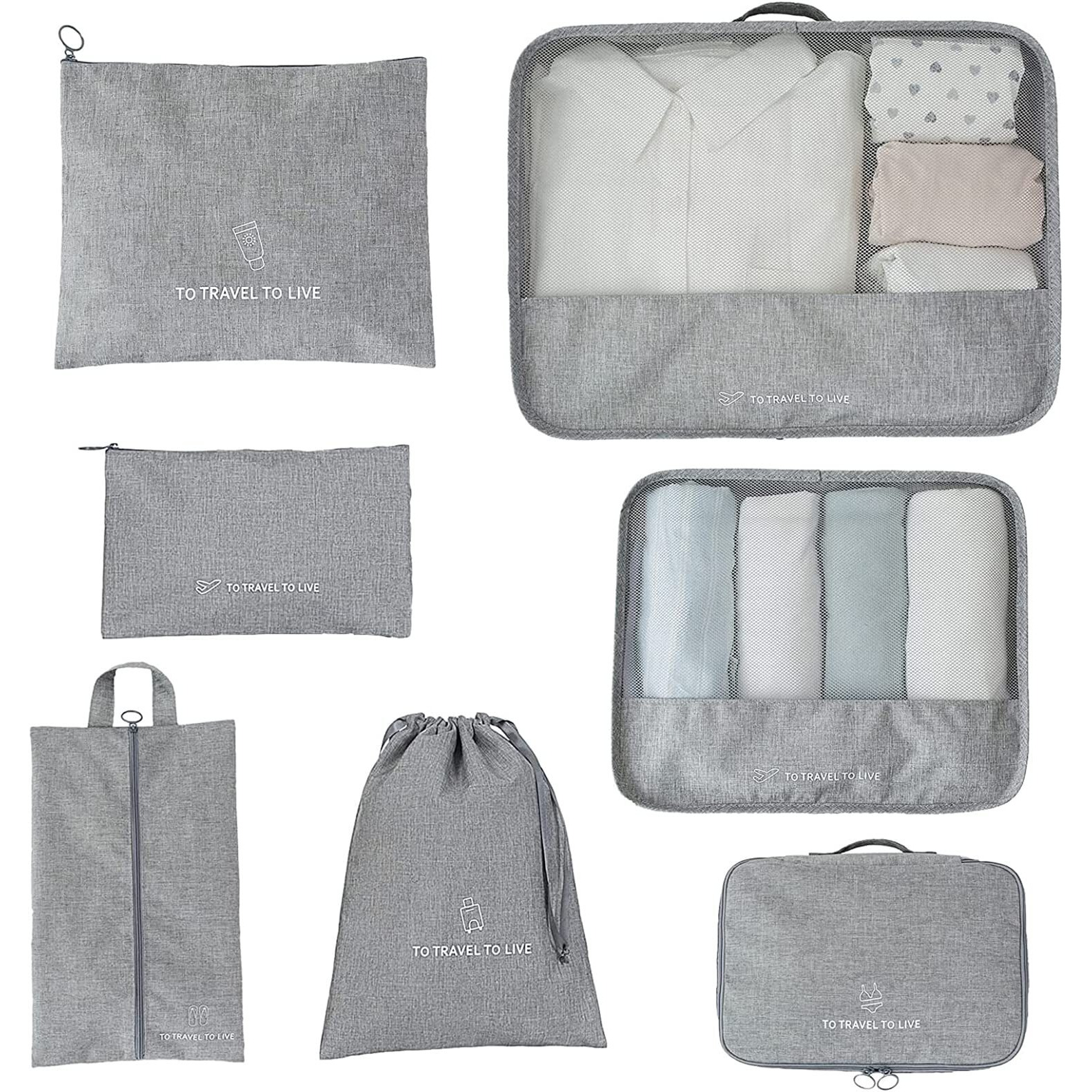 House Of Quirk 7 Set Packing Cubes For Suitcases Travel Luggage Organizers Travel Accessories With Laundry Bag,Shoe Bag & Toitetry Bag,Lightweight, For Carry On Suitcase (Grey, Oxford Cloth+Mesh)