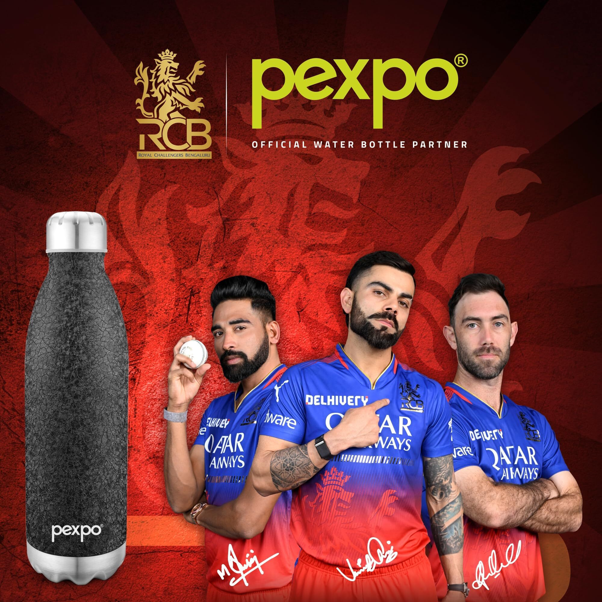 Pexpo Electro Pro Hot & Cold Isi Certified With Jute Bag | Stainless Steel Water Bottle - 1800Ml Black | Thermoflask | Office Bottle | Workout | Travelling | Home| Rcb Edition
