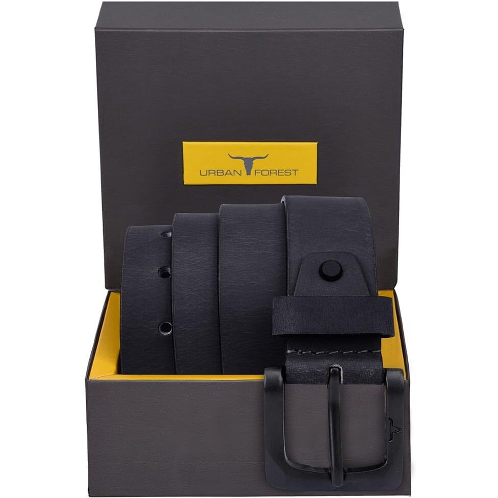 Urban Forest Black Casual Leather Belt For Men