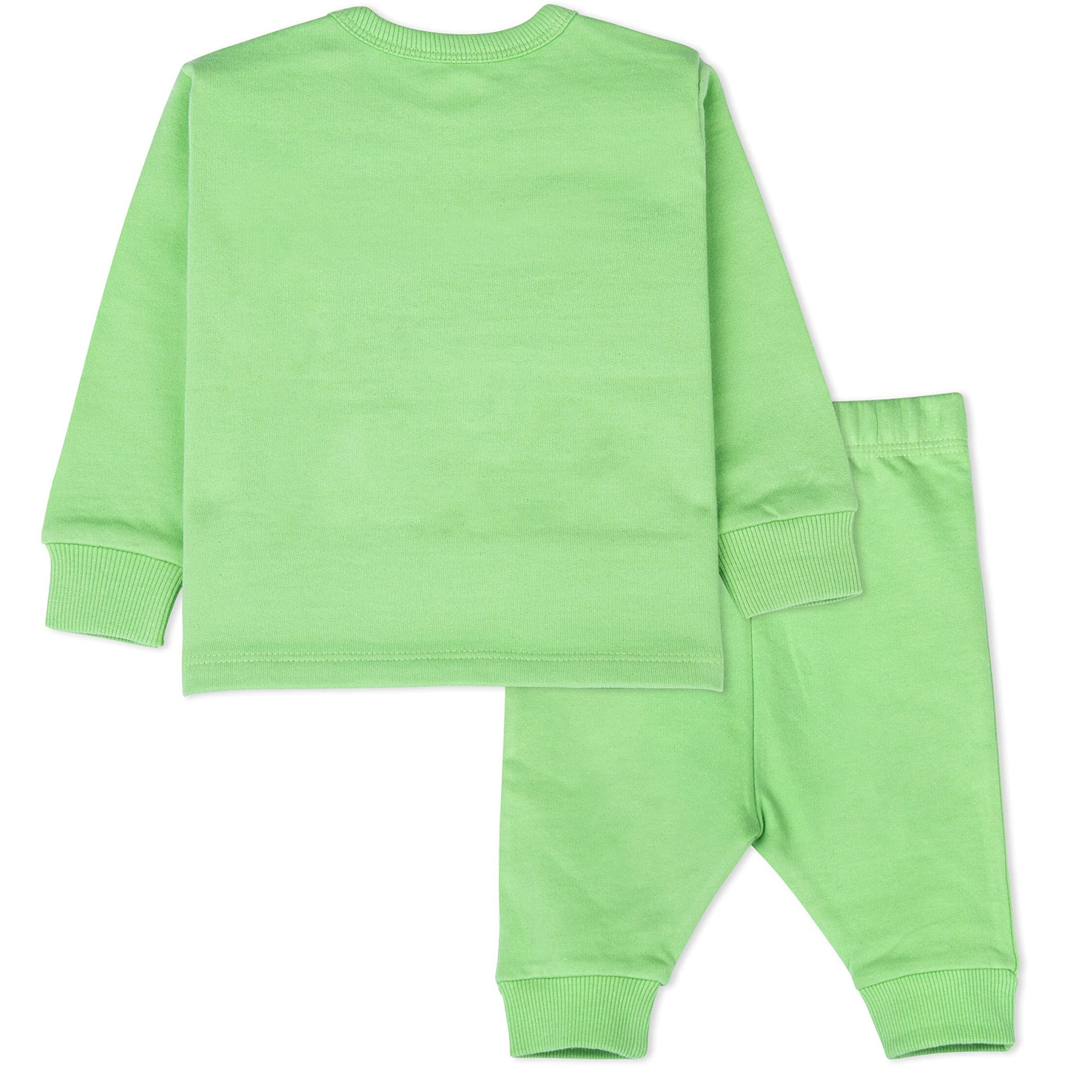 Ariel Cotton Fleece Clothing Sets For Boys & Girls - Unisex Winter Clothing Sets Full Sleeve T-Shirt & Pant Pajama Set, Green (18 Months-24 Months)