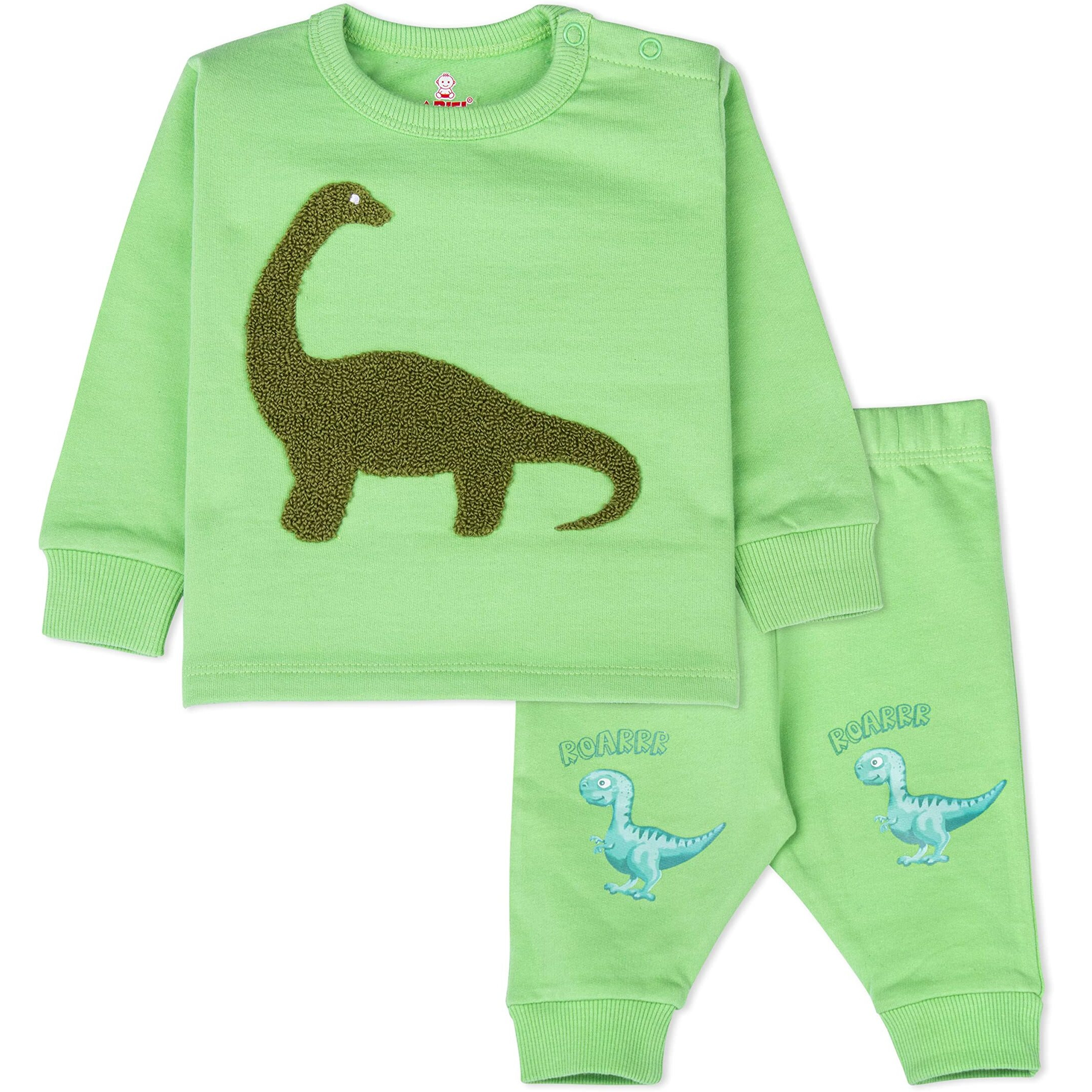Ariel Cotton Fleece Clothing Sets For Boys & Girls - Unisex Winter Clothing Sets Full Sleeve T-Shirt & Pant, Green
