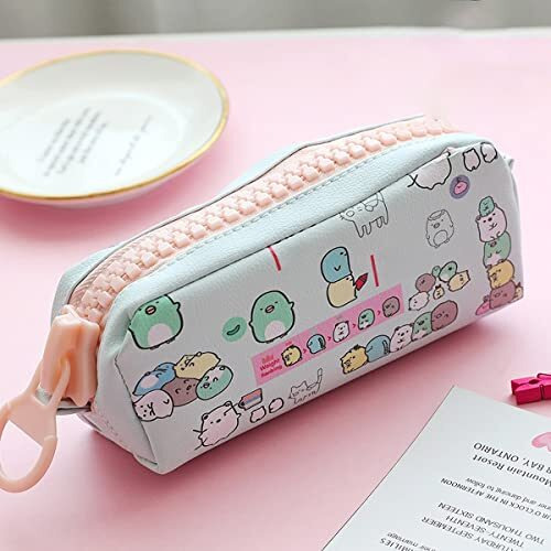 Wolpin Polyurethane 1Pc Pencil Case Large Capacity Pencil Pouch Bag Pu For Boys & Girls Students With Large Zipper Closure Portable Stationery Bag Organizer, Multicolour