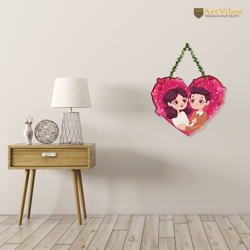 Artvibes Wood Couple Wall Hanging For Home Decor|Couple Gifts|Valentine Decor Items For Girlfriend Boyfriend Husband Wife|Living Room Decoration|Art Piece For Bedroom (Wh_8301N), Multicolor