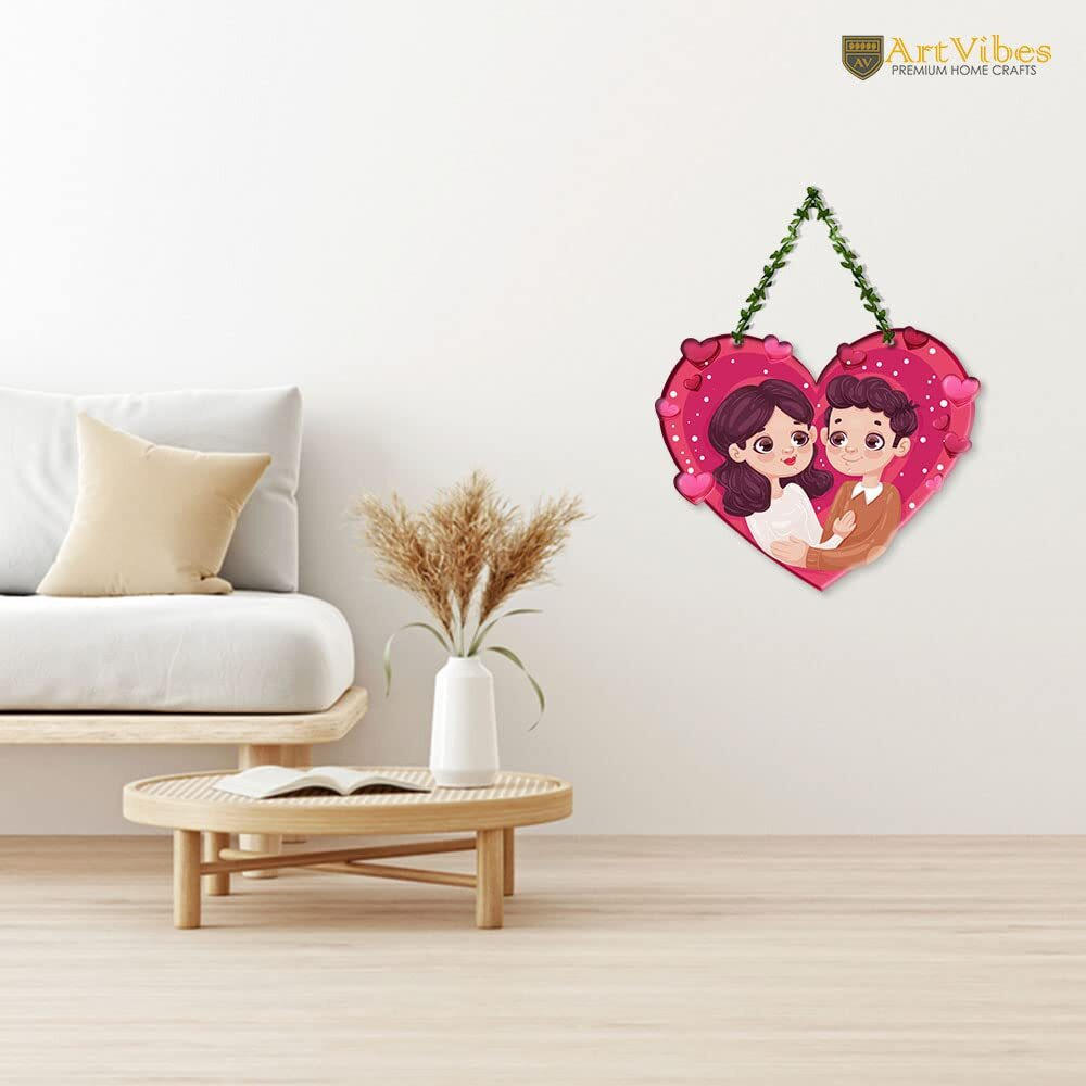 Artvibes Wood Couple Wall Hanging For Home Decor|Couple Gifts|Valentine Decor Items For Girlfriend Boyfriend Husband Wife|Living Room Decoration|Art Piece For Bedroom (Wh_8301N), Multicolor