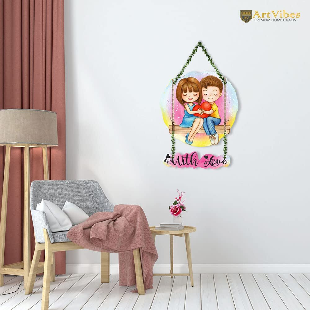 Artvibes Cute Couple Wall Hanging For Home Decor | Couple Gifts | Valentine Decor Items For Girlfriend Boyfriend Husband Wife | Living Room Decoration (Wh_8303N) - Engineered Wood