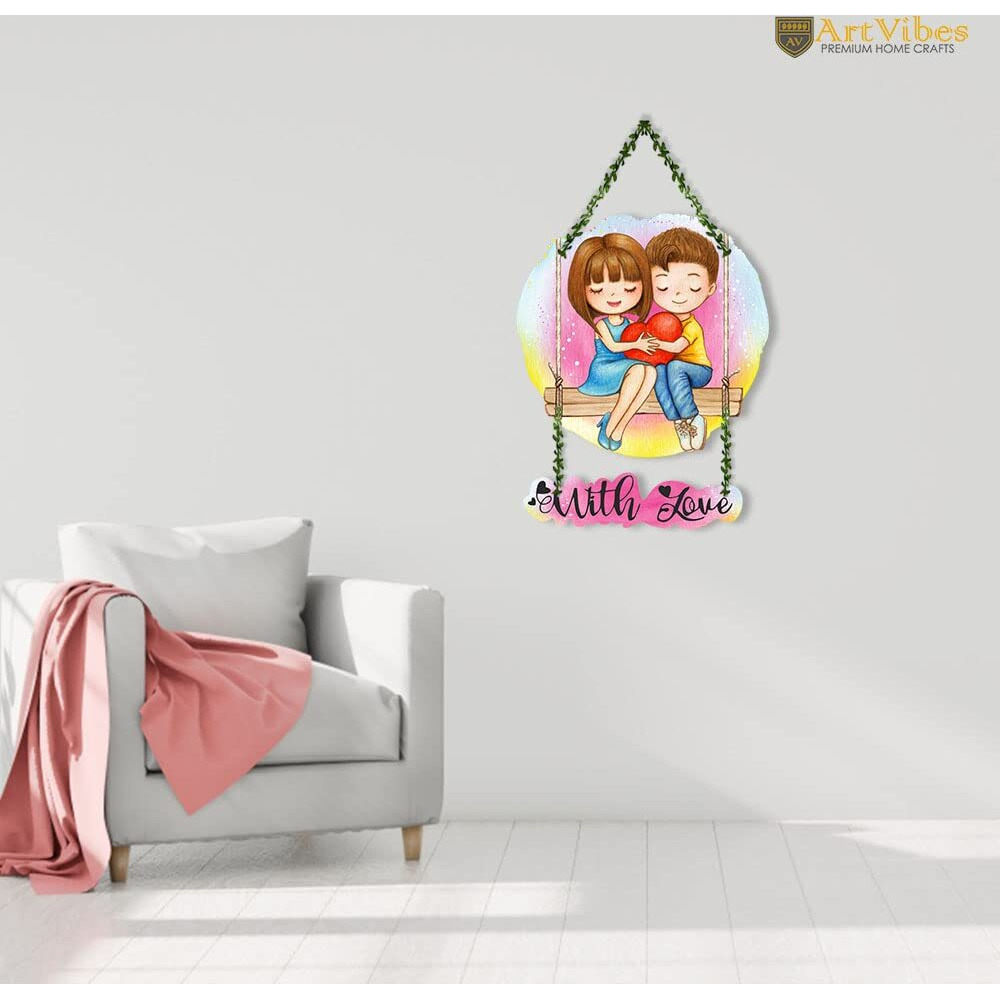 Artvibes Cute Couple Wall Hanging For Home Decor | Couple Gifts | Valentine Decor Items For Girlfriend Boyfriend Husband Wife | Living Room Decoration (Wh_8303N) - Engineered Wood