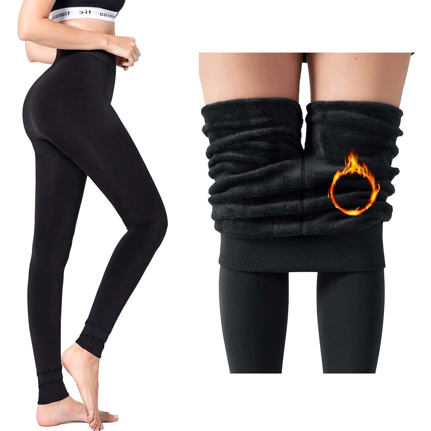 Hsr Winter Warm Thermal Fleece Lined Thick Tights Women Slim Fit Leggings Pants Waist Size  26 To 34 Inch Stretchable (Black)