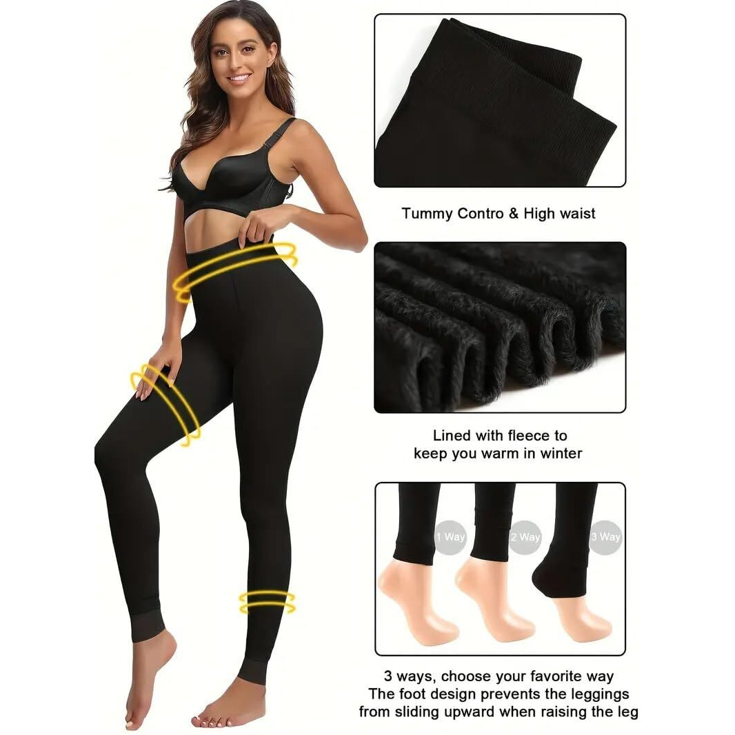 Hsr Winter Warm Thermal Fleece Lined Thick Tights Women Slim Fit Leggings Pants Waist Size  26 To 34 Inch Stretchable (Black)