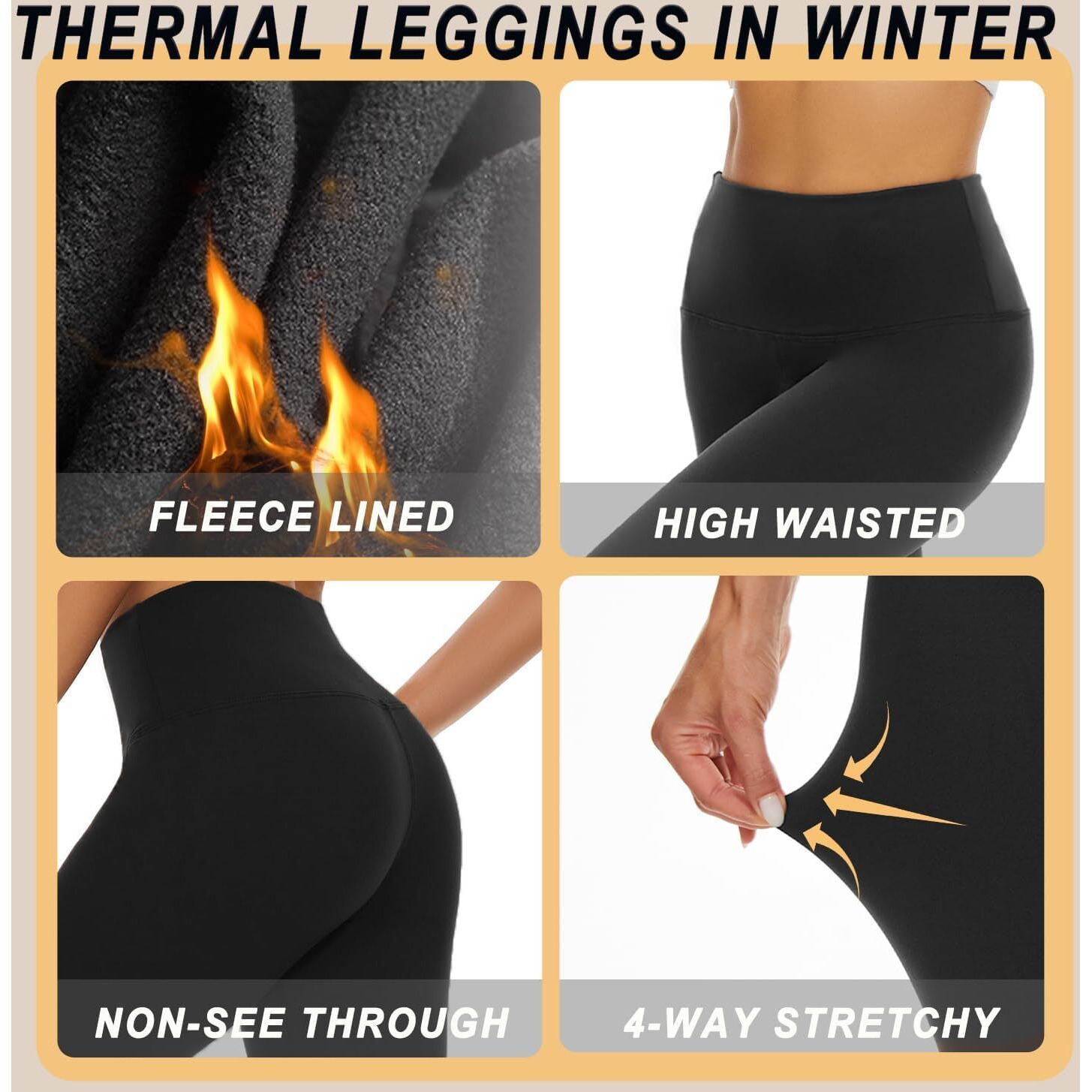 Hsr Winter Warm Thermal Fleece Lined Thick Tights Women Slim Fit Leggings Pants Waist Size  26 To 34 Inch Stretchable (Black)