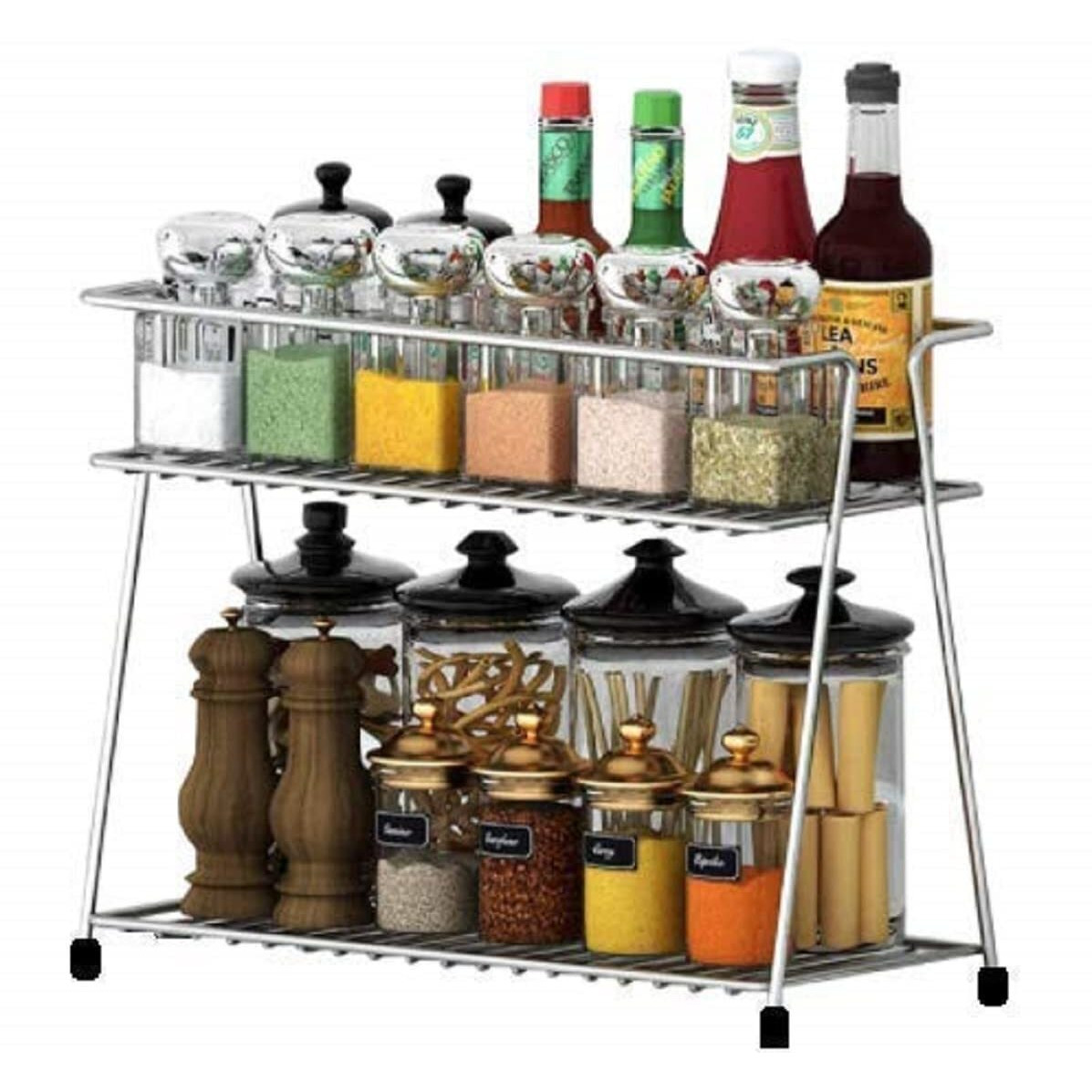 Zepdos Stainless Steel 2-Tier Kitchen Rack, Rack And Organizer, Spice Rack For Kitchen, Container Rack, Utensils Dishes Spices Jar Holder, Masala Box Stand (2 Layer Spice Rack)