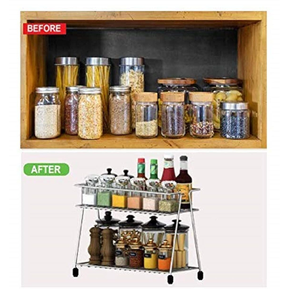 Zepdos Stainless Steel 2-Tier Kitchen Rack, Rack And Organizer, Spice Rack For Kitchen, Container Rack, Utensils Dishes Spices Jar Holder, Masala Box Stand (2 Layer Spice Rack)