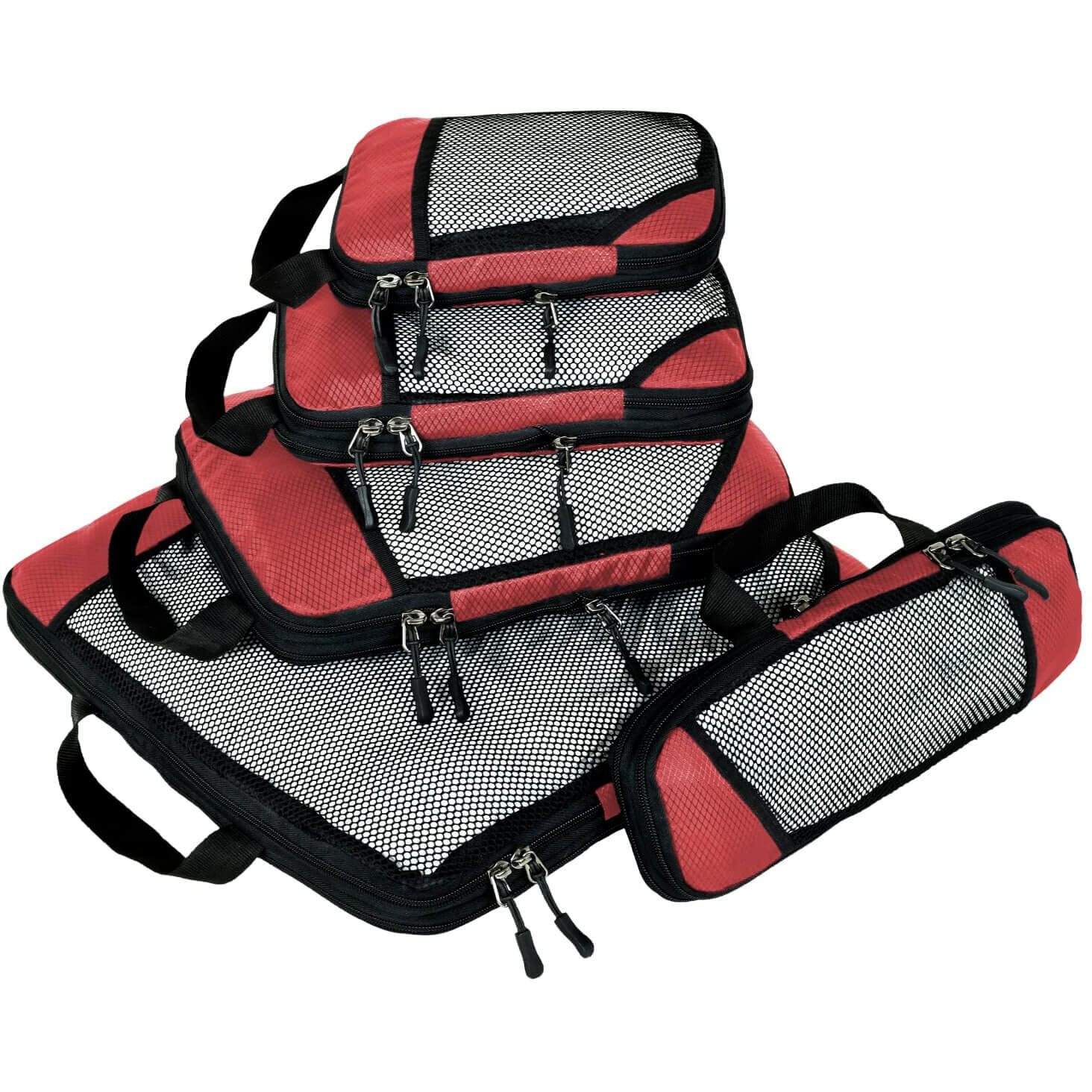 Fatmug Polyester Compression Cube - Space Saving Clothing Organizer For Travel And Home (Set Of 5 Red)