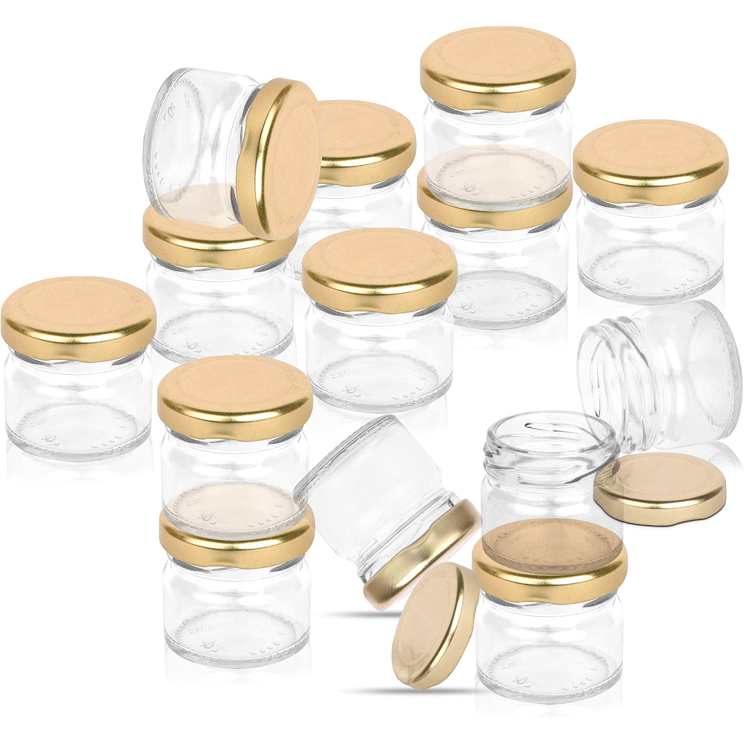 Pure Source India Round Mini Glass Jar Container With Metal Airtight Cap - 20 Gram, 50 Pieces, Clear