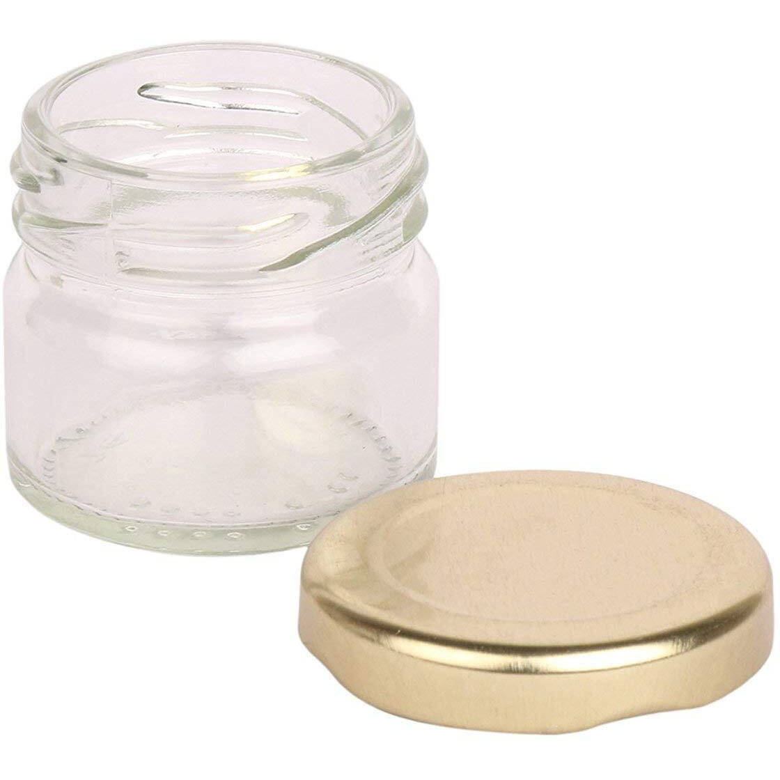 Pure Source India Round Mini Glass Jar Container With Metal Airtight Cap - 20 Gram, 50 Pieces, Clear