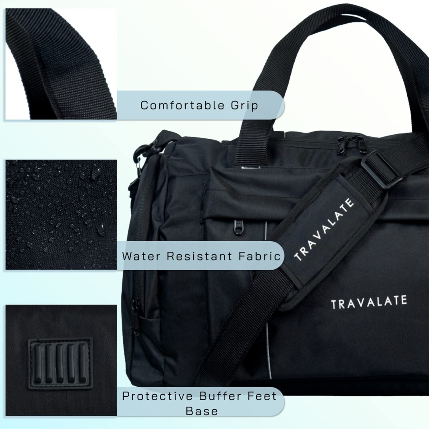 Travalate Travel Duffle Luggage Bag Organizer | Multi Pocket Ultra-Light| Polyester 45 Lt| Men And Women | 21 X 09 X 11 Inch |Black, 22.86 Cm
