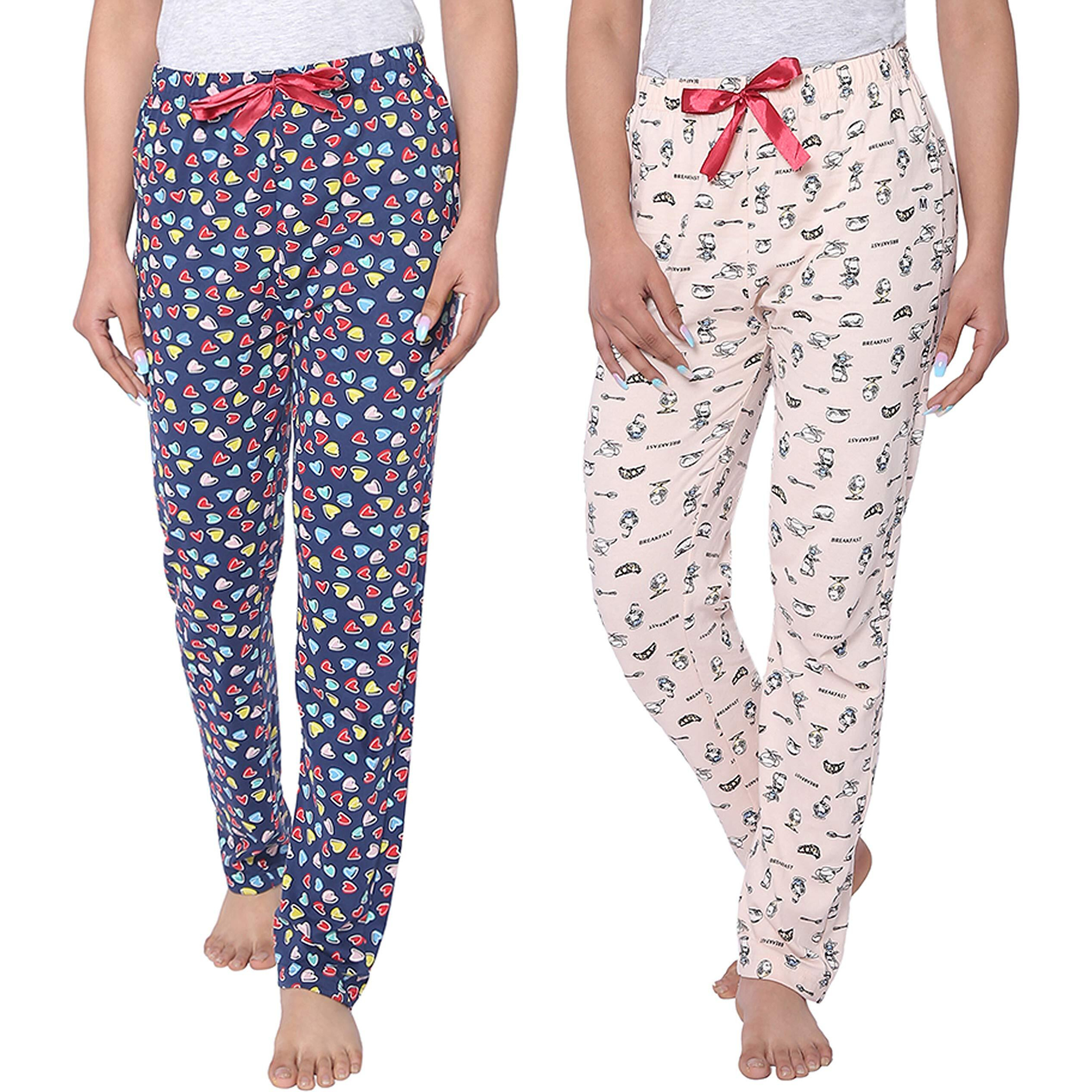 Real Basics Women's Cotton Printed Pyjama Pack Of 2(Rb-W-Pj-4Xl-P2-S3(Heart+Breakfast)_N_Multicolor_4Xl)