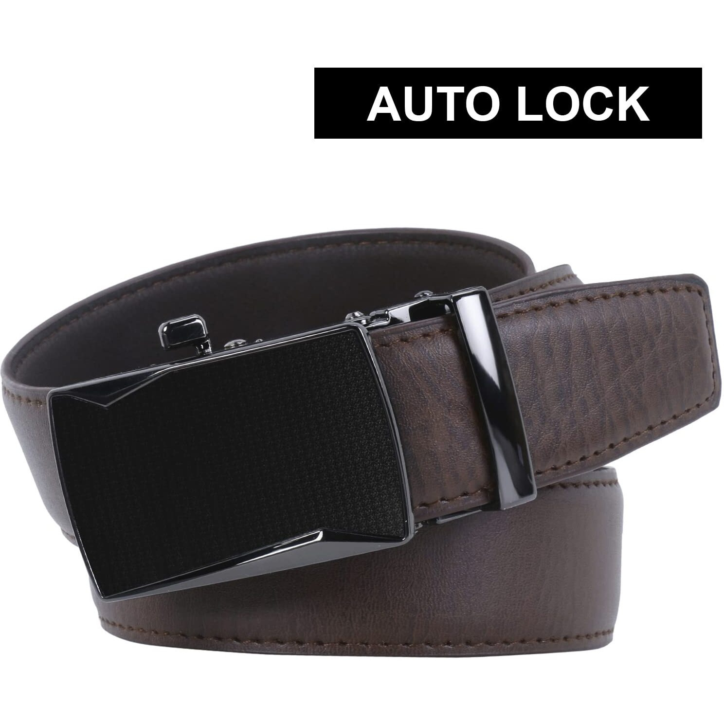 Labnoft Mens Pu Leather Auto Lock Belt, Brown, Belt-029-Xl
