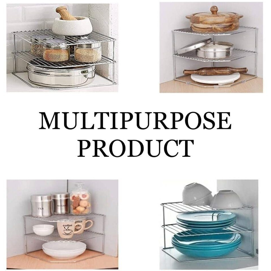 Ab99 Collection Stainless Steel 3-Tier Corners Rack For Kitchen Rack, Plate Dish Rack For Kitchen, Countertop Storage Rack, Multipurpose Rack For Kitchen Organizer Rack (Corners Rack)