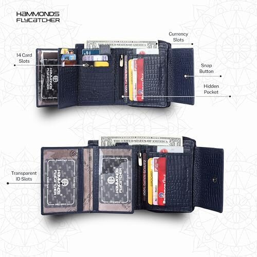 Hammonds Flycatcher Leather Ladies Wallet For Woman With 14 Card Slots - Clutch Purse For Women, Ladies Wallet For Women Stylish, Ladies Purse For Women Wallet, Purse For Woman, Croc Blue