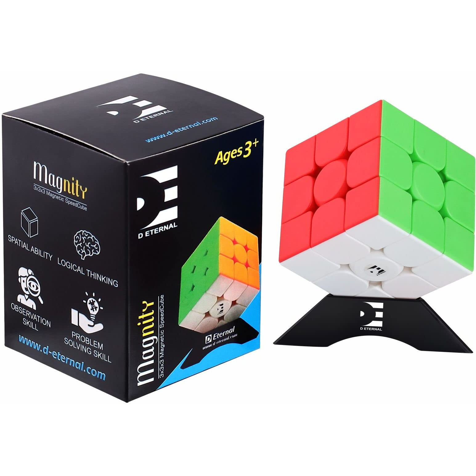 D Eternal Magnity 3M Magnetic Cube 3X3 High Speed Stickerless Magic Magnet Speed Cubic Puzzle Cube 3 By 3 Game For Kids Boys & Girls, Multicolor