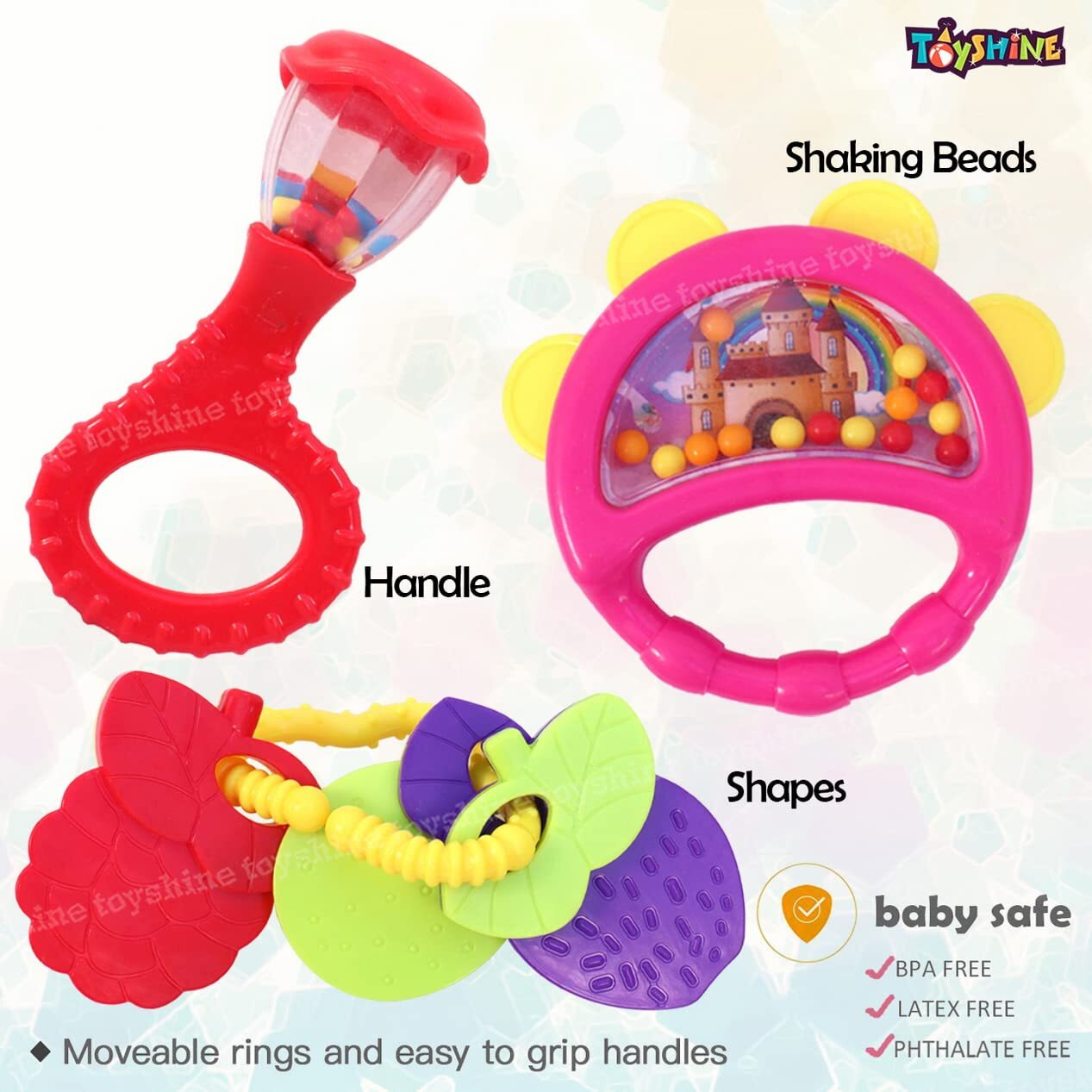 Toyshine Infant Acrylonitrile Butadiene Styrene (Abs) Pack Of 7 Rattle Set For New Born Babies, Bpa Free, Baby, Multicolor Toy For Babies