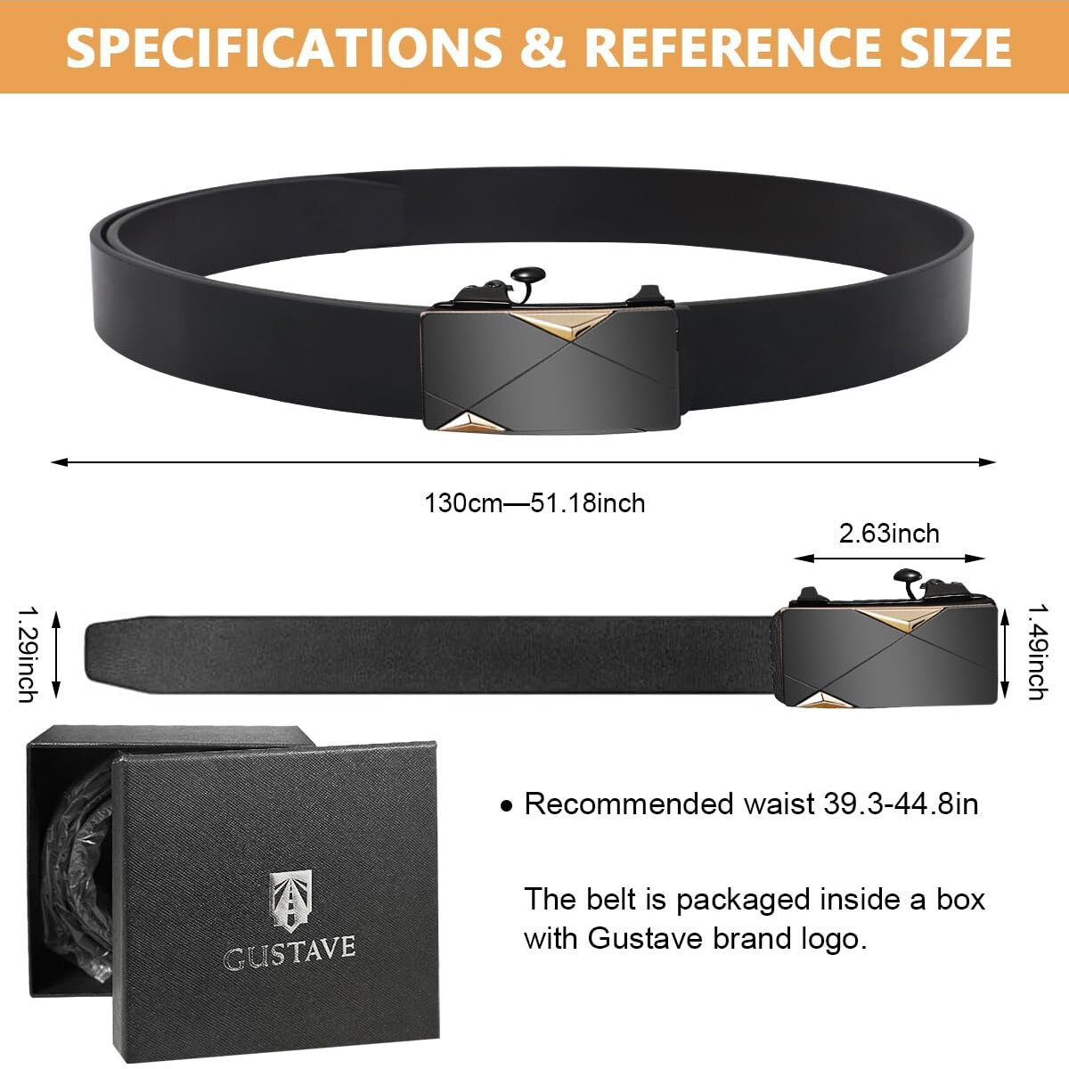 Gustave Men's Leather Belt Adjustable Auto Lock Buckle Belt For Men (Black-I)
