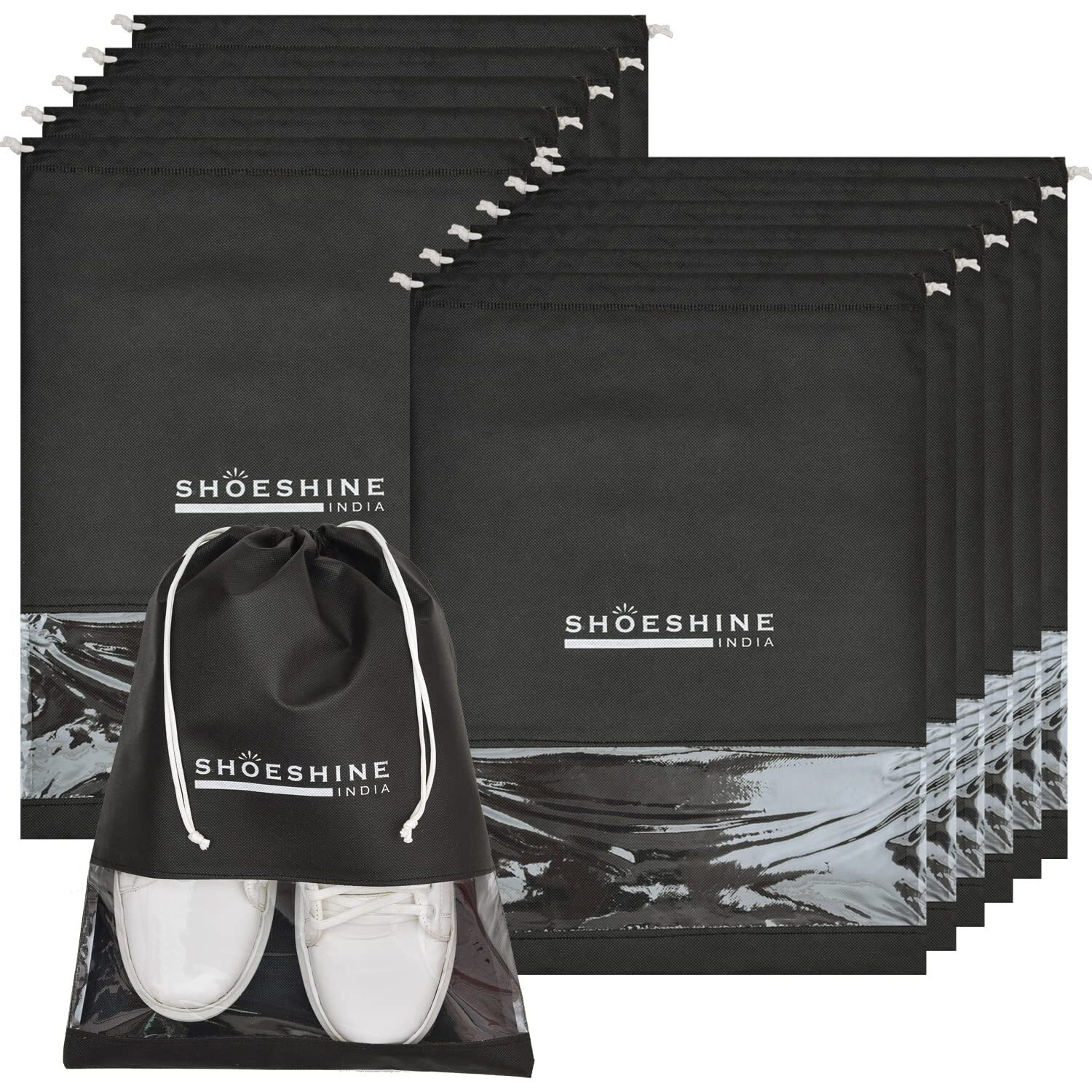 Shoeshine Shoe Bag For Storage Shoes For Men And Women Travel Essentials Shoe Cover And Shoe Bags Pouches Transparent Shoe Bag For Travel Or Accessories - Pack Of 12 Shoe Pouch