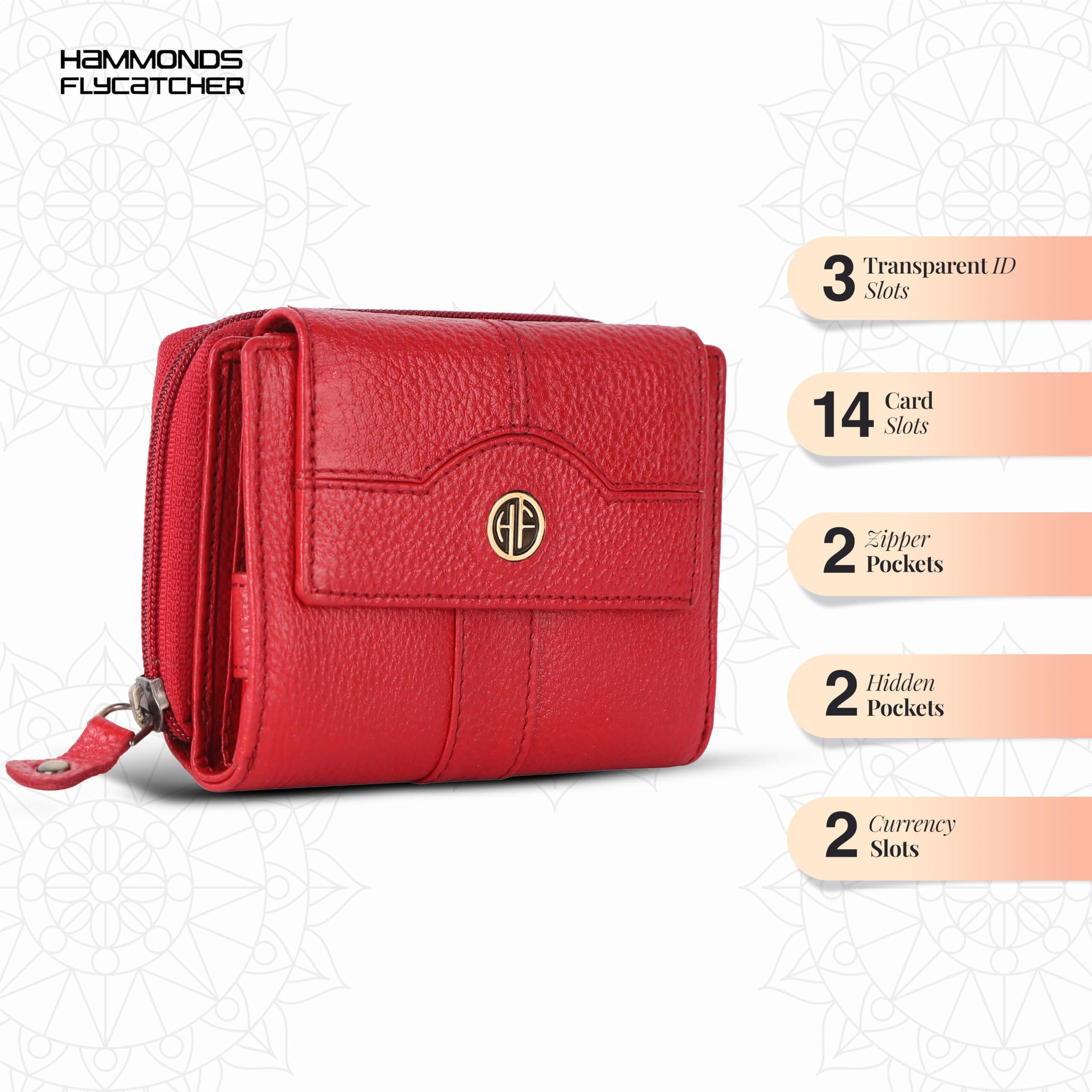 Hammonds Flycatcher Leather Ladies Wallet For Woman With 14 Card Slots - Clutch Purse For Women, Ladies Wallet For Women Stylish, Ladies Purse For Women Wallet, Purse For Woman, Red