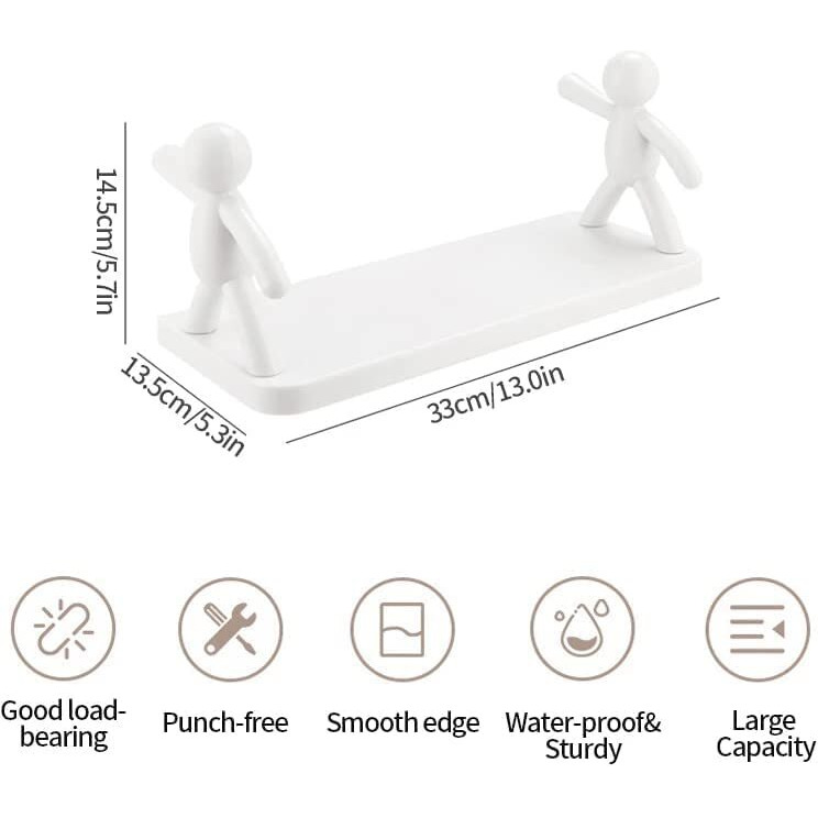 Sanwalsa Plastic Multipurpose Wall Mount Floating Shelf&Rack With Self Adhesive Sticker. Wall Mounted Storage Shelf Organiser For Kitchen,Bathroom,Bedroom,Office Supporting Without Drilling -Pack-2