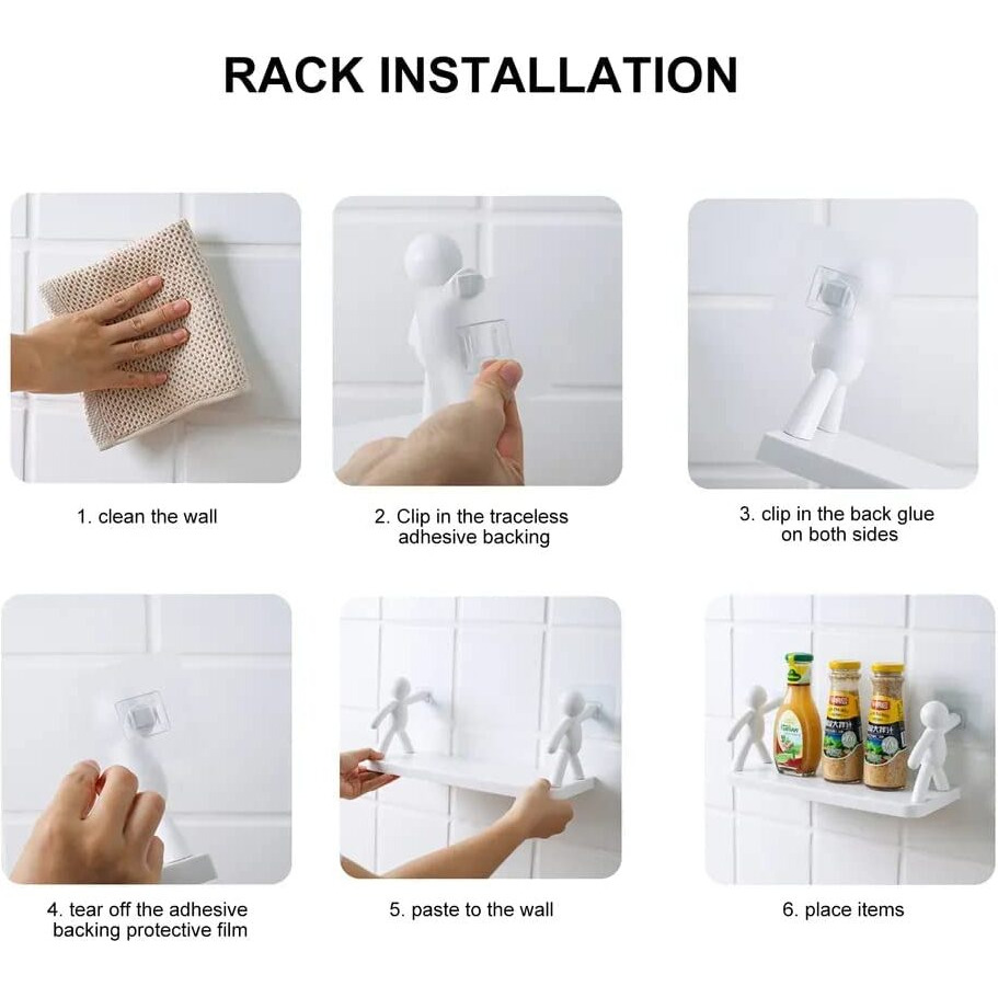 Sanwalsa Plastic Multipurpose Wall Mount Floating Shelf&Rack With Self Adhesive Sticker. Wall Mounted Storage Shelf Organiser For Kitchen,Bathroom,Bedroom,Office Supporting Without Drilling -Pack-2