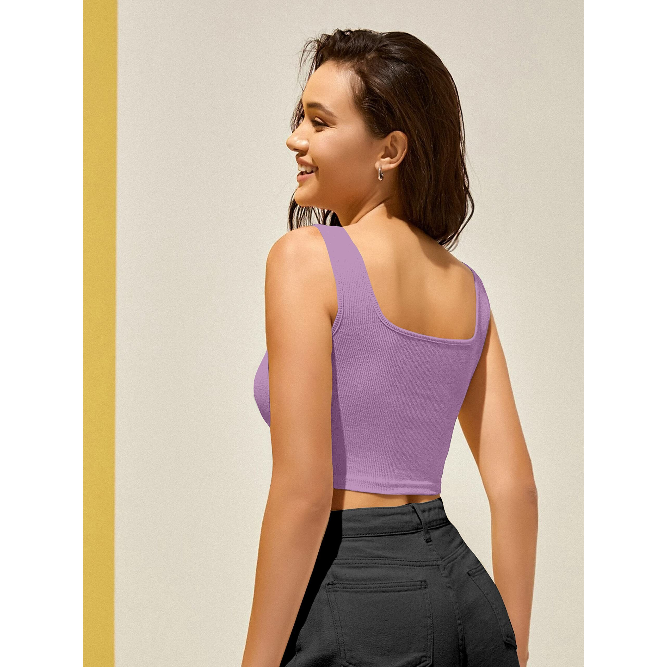 Berry Bird Women's & Girl's Knitted Sleeveless Solid Square Neck Tank Tops (Peri Winkle, Large)