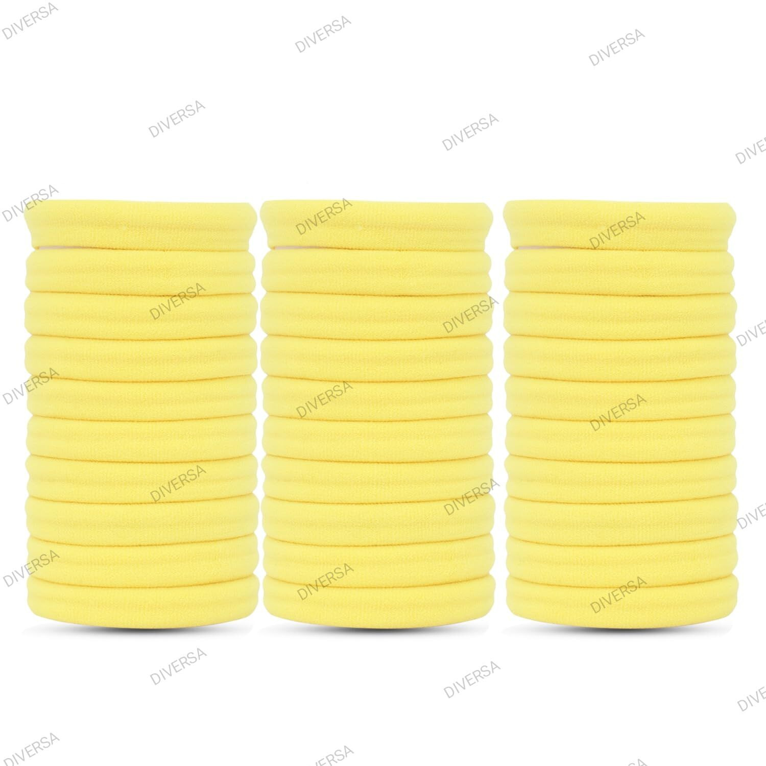 Diversa Hair Ties, Ponytail Holders For Thick Thin Hair, Elastic Hair Ties For Women, Girls, No Cease Nylon Hair Ties, Soft Seamless Hair Bands, No Damage (Yellow, Pack Of 30 Ps)