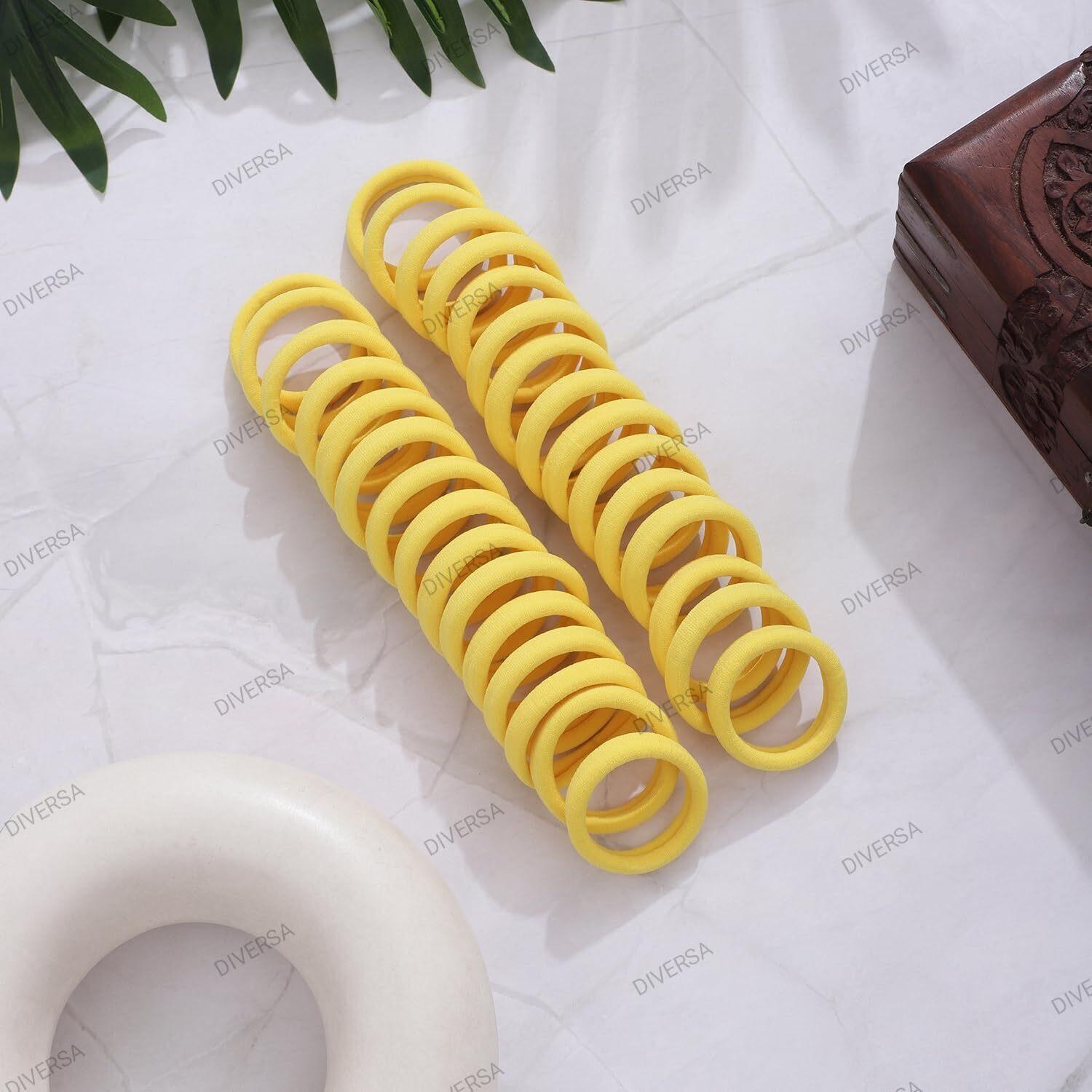 Diversa Hair Ties, Ponytail Holders For Thick Thin Hair, Elastic Hair Ties For Women, Girls, No Cease Nylon Hair Ties, Soft Seamless Hair Bands, No Damage (Yellow, Pack Of 30 Ps)