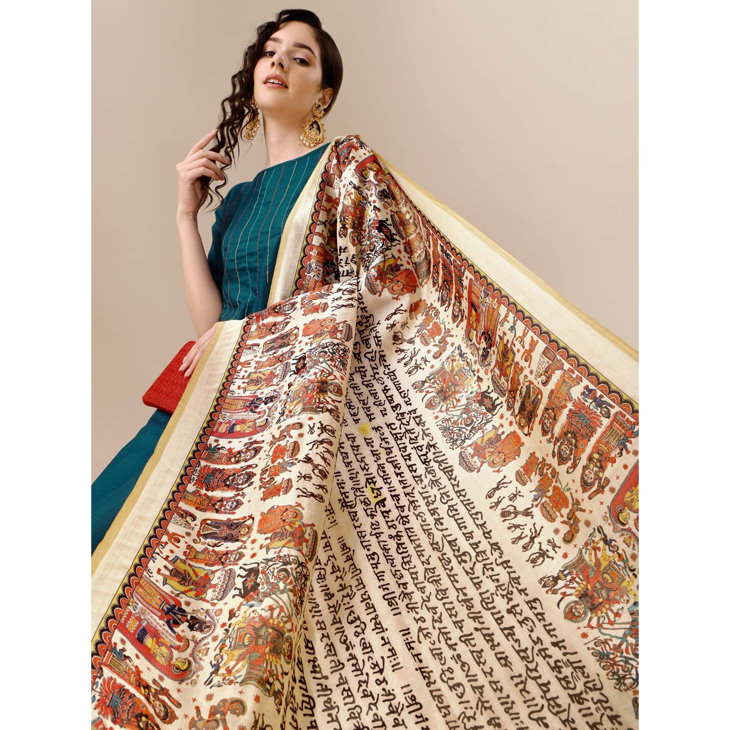 Ethnicjunction Women's Solid & Striped Thread Work Cotton Kurta Pant With Digital Print Kurta Set With Dupatta (B31-Bharat- Rama_Xl_Rama)