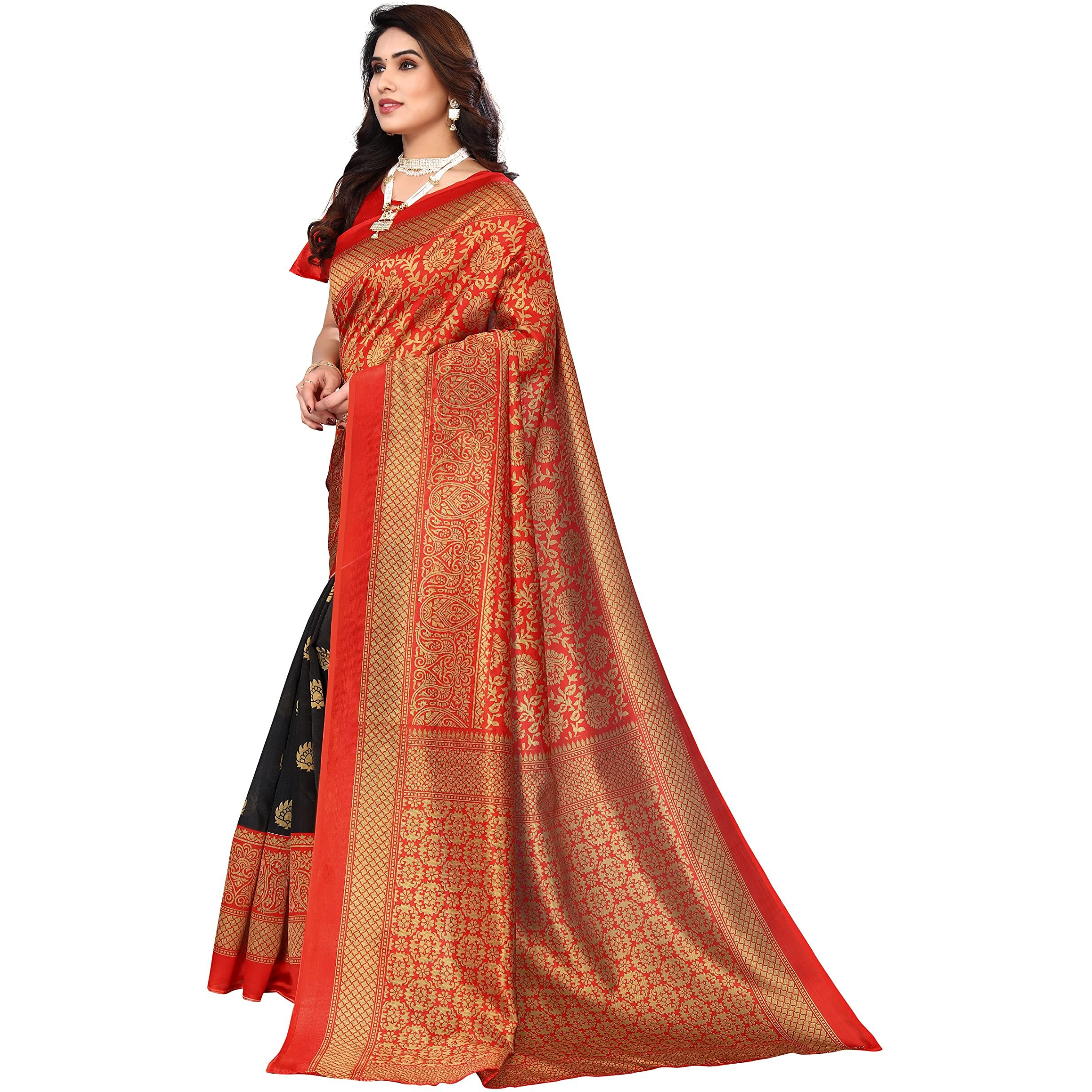Yashika Women Venkatagiri Printed Art Silk With Blouse Piece Saree (Sdpl-Metro Black_Free Size)