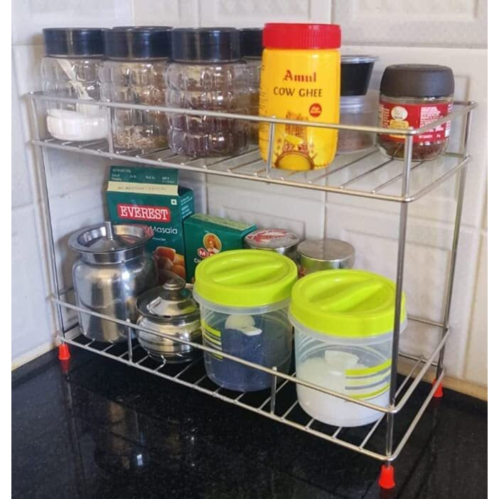 12For Collection Stainless Steel 2 Tier Kitchen Rack | Kitchen Pantry Storage Organizer | Multipurpose Storage Organizer | Kitchen Racks | Kitchen Organizer | Kitchen Accessories Items Rack