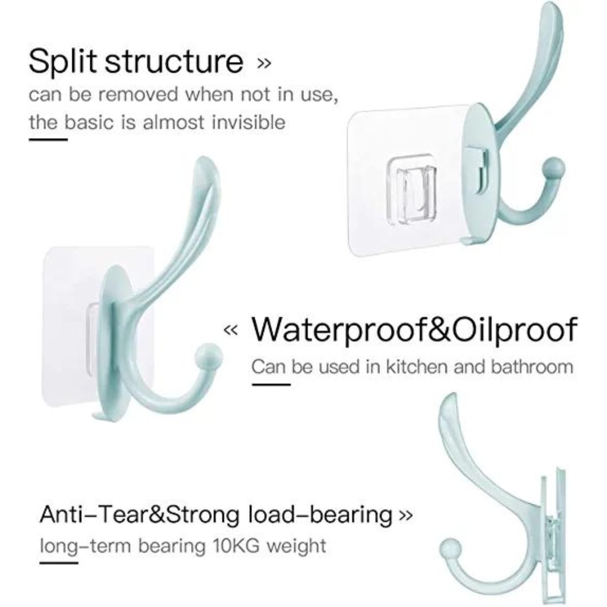Chillyfit Wall Hooks For Hanging Strong, 10 Pack Adhesive Hooks For Wall Heavy Duty, Self Adhesive Hook For Kitchen Accessories, Clothes Hanging, Sticky Photo Frame Hangers,Stainless Steel,Transparent