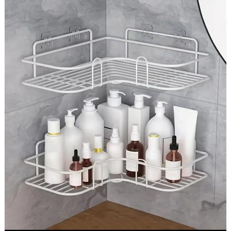 Oslen Multipurpose Bathroom/Kitchen Corner Storage Organizer Wall Mounted Rack Shelf Shower Caddy (No Drilling - Shelf Adhesive) Bathroom Accessories Storage Rack (Pack Of 1) (White)