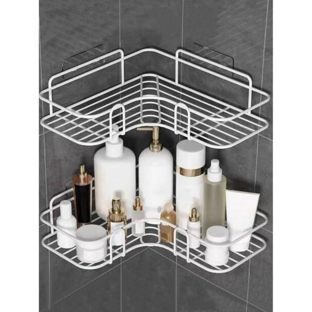 Oslen Multipurpose Bathroom/Kitchen Corner Storage Organizer Wall Mounted Rack Shelf Shower Caddy (No Drilling - Shelf Adhesive) Bathroom Accessories Storage Rack (Pack Of 1) (White)