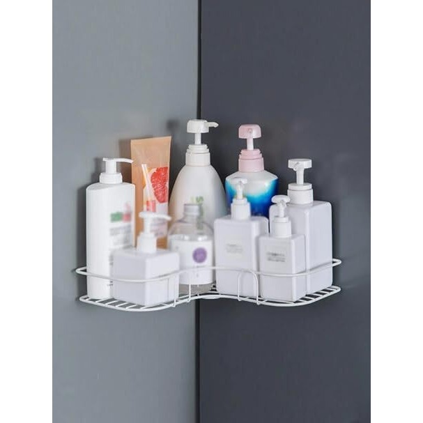 Oslen Multipurpose Bathroom/Kitchen Corner Storage Organizer Wall Mounted Rack Shelf Shower Caddy (No Drilling - Shelf Adhesive) Bathroom Accessories Storage Rack (Pack Of 1) (White)