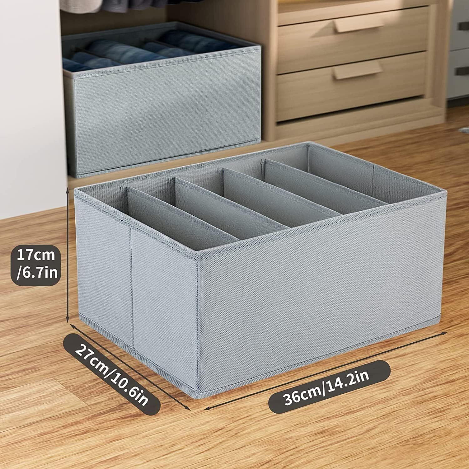 Jd Fresh 4-Piece Set Of Non-Woven Fabric Clothes Organizers For Wardrobe/Foldable Cupboard Storage Boxes/Rectangular Almirah Organizers For Shirts/Pants/T-Shirts/Dress/Sweatshirt/Jeans(Grey/5 Slots)