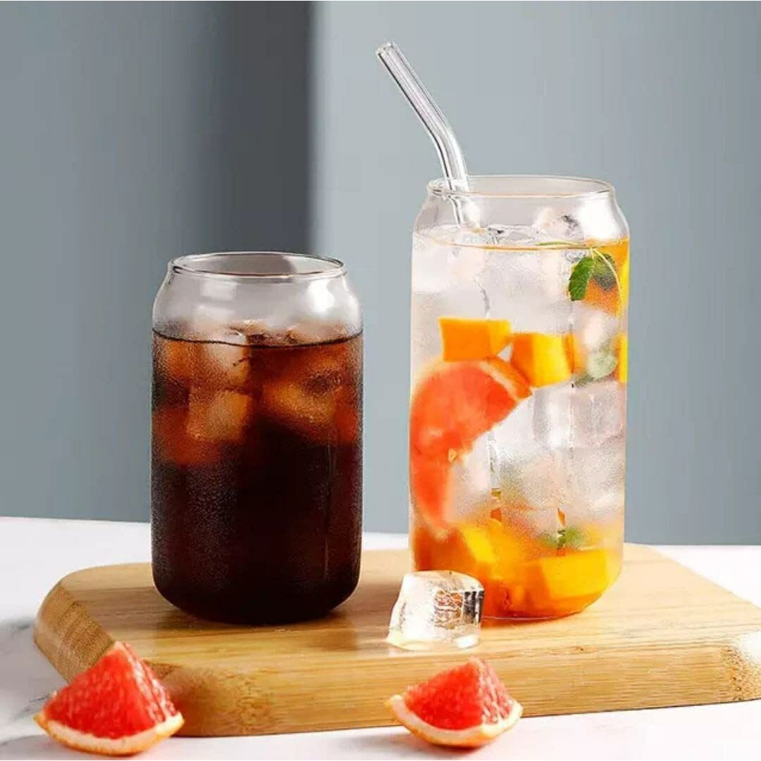 Kikiluxxa Round Glass Milk Fruit Juice Sipper Tumbler Mug With Glass Straw Cup For Kids - 540Ml - Pack Of 1 - Beer And Soda/Tea/Coffee Can Sipper Wtih Lid And Straw (Round Transparent)