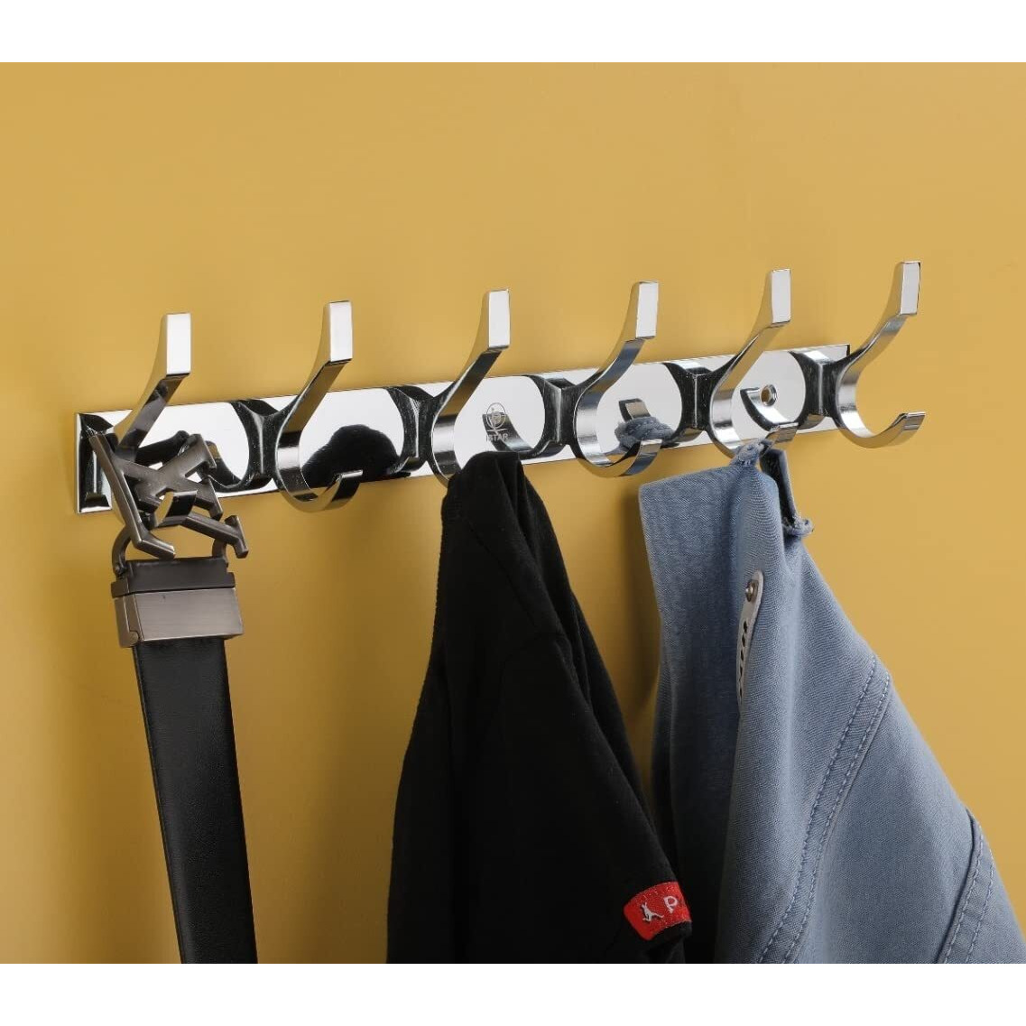 Istar 6 Pin Modern Bathroom Cloth Hooks Hanger Door Wall Bedroom Bathroom Robe Hooks Rail For Hanging Keys,Clothes,Towel Steel Hook (Pack Of 2, Silver)