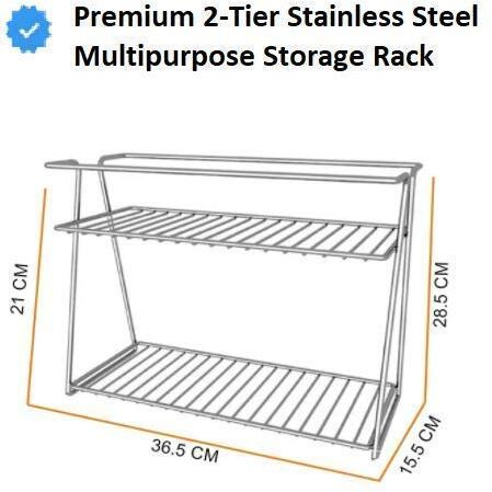 Cr18 Collection Stainless Steel 2 Layer Kitchen Spice Rack| Modular Kitchen Storage Rack | Kitchen Organizer Multipurpose Storage Shelf/Rack, Silver, Countertop, Tabletop, Tiered Shelf