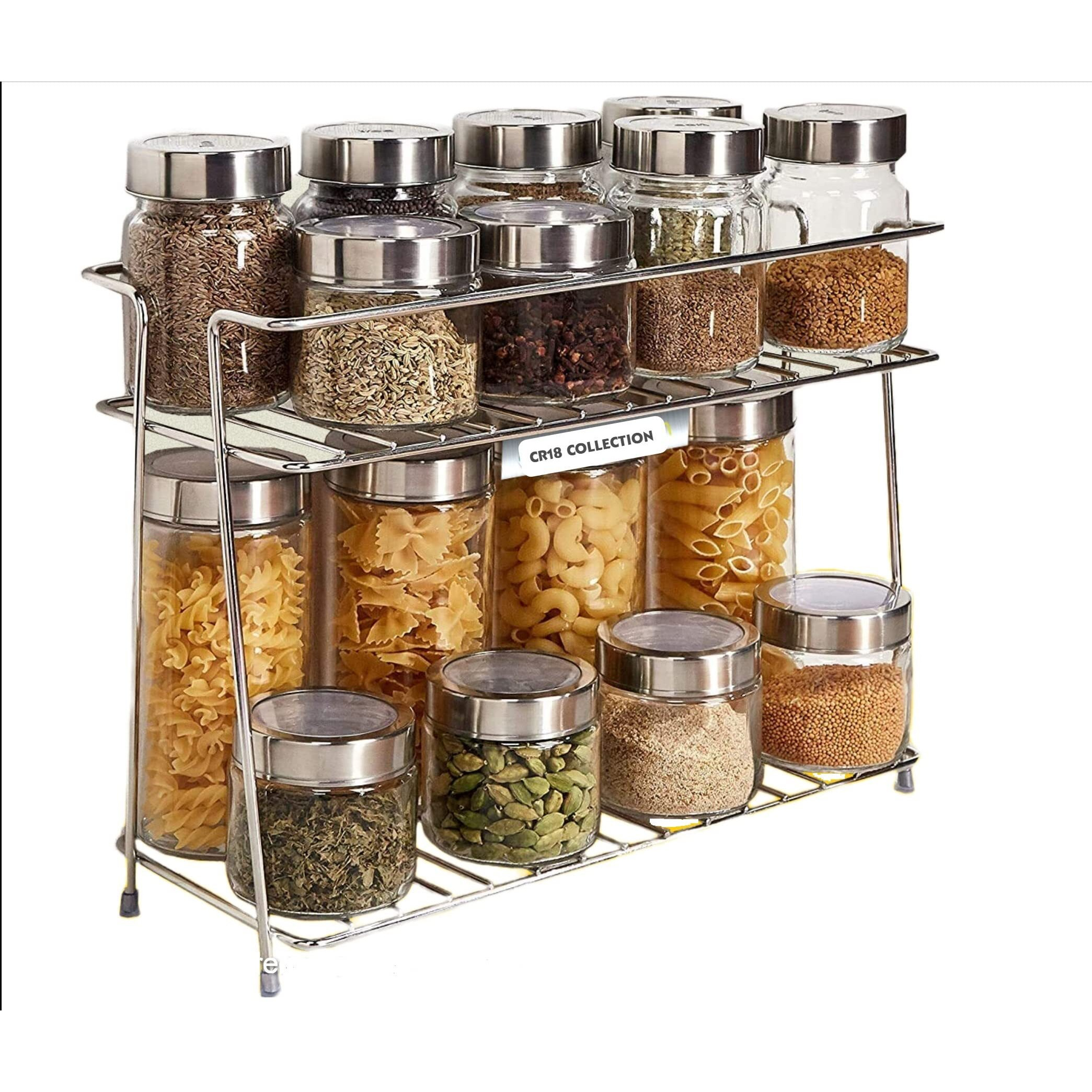 Cr18 Collection Stainless Steel 2 Layer Kitchen Spice Rack| Modular Kitchen Storage Rack | Kitchen Organizer Multipurpose Storage Shelf/Rack, Silver, Countertop, Tabletop, Tiered Shelf