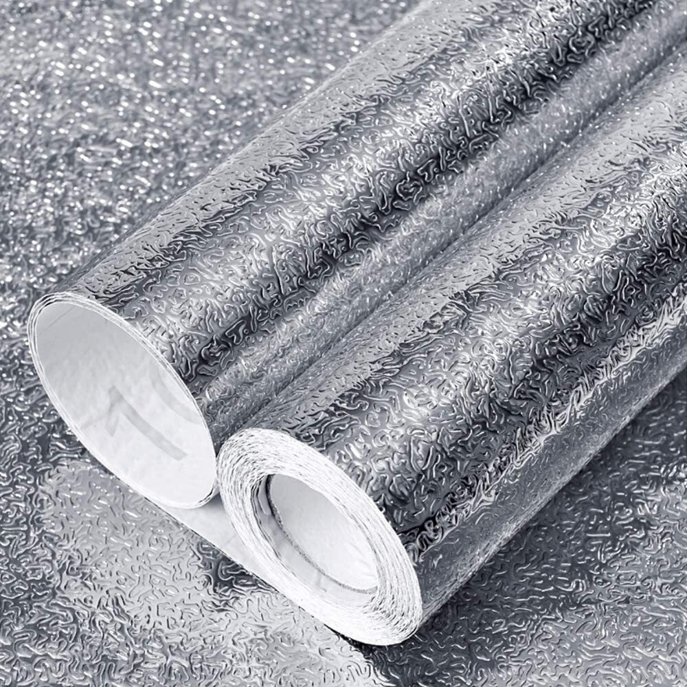 Vaidika Kitchen Wallpaper Vinyl Sheet, Marble Foil Sheet For Kitchen, Oil Proof And Waterproof Wallpaper For Kitchen, Kitchen Wall Stickers Heat Resistant (2 M Silver Curly Na)