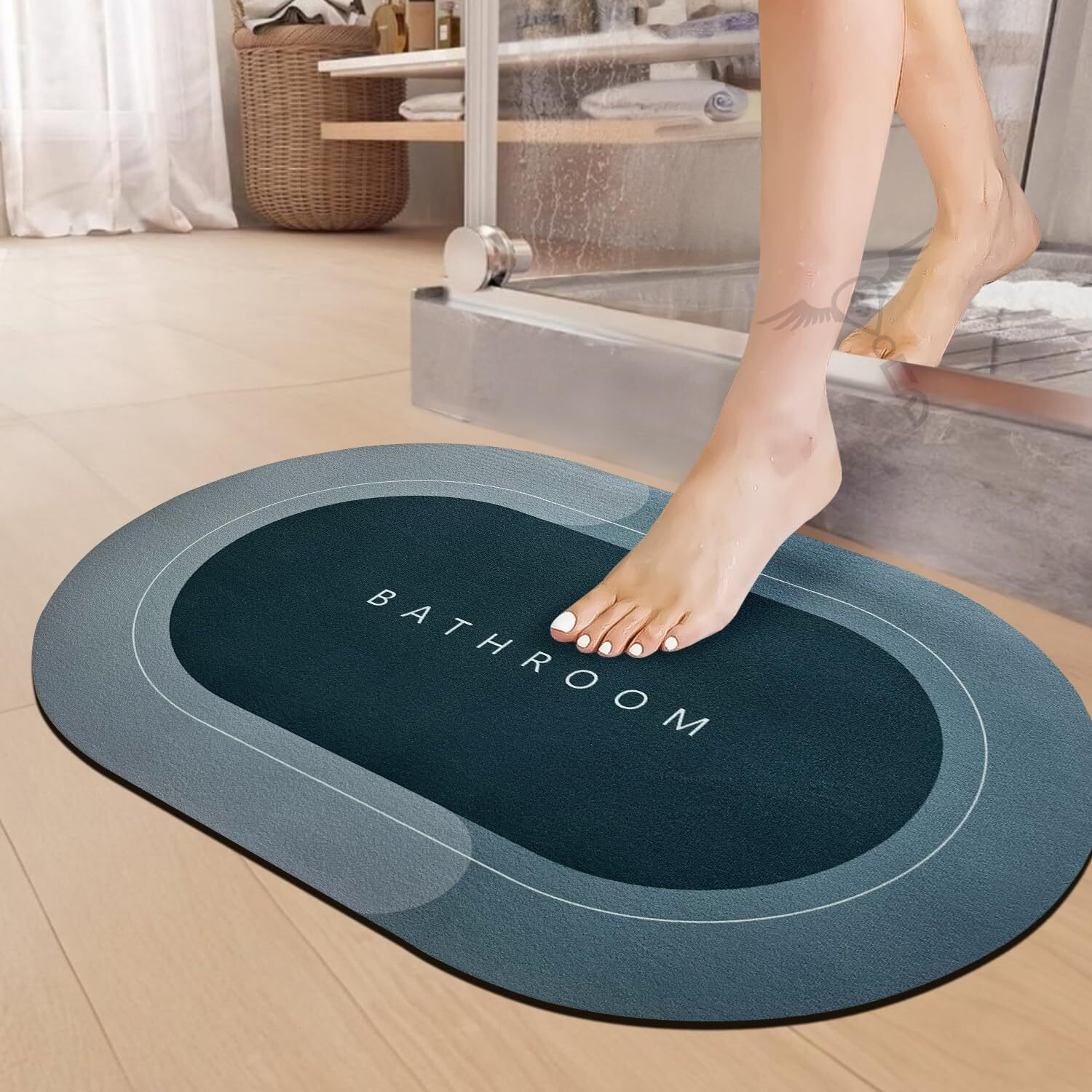 Sittella Rubber 3 Pieces (3.5Mm) Anti-Skid Water Soaking Bathroom Print Door Mat, Absorbent Mat (40X60Cm) Green, Oval)