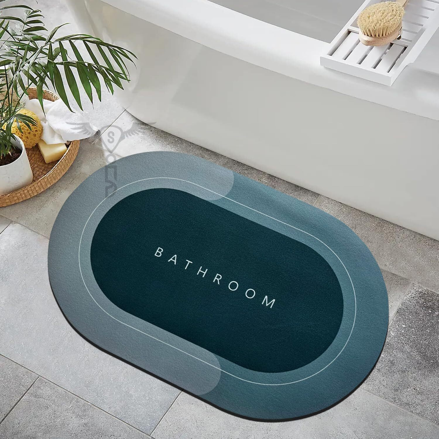 Sittella Rubber 3 Pieces (3.5Mm) Anti-Skid Water Soaking Bathroom Print Door Mat, Absorbent Mat (40X60Cm) Green, Oval)