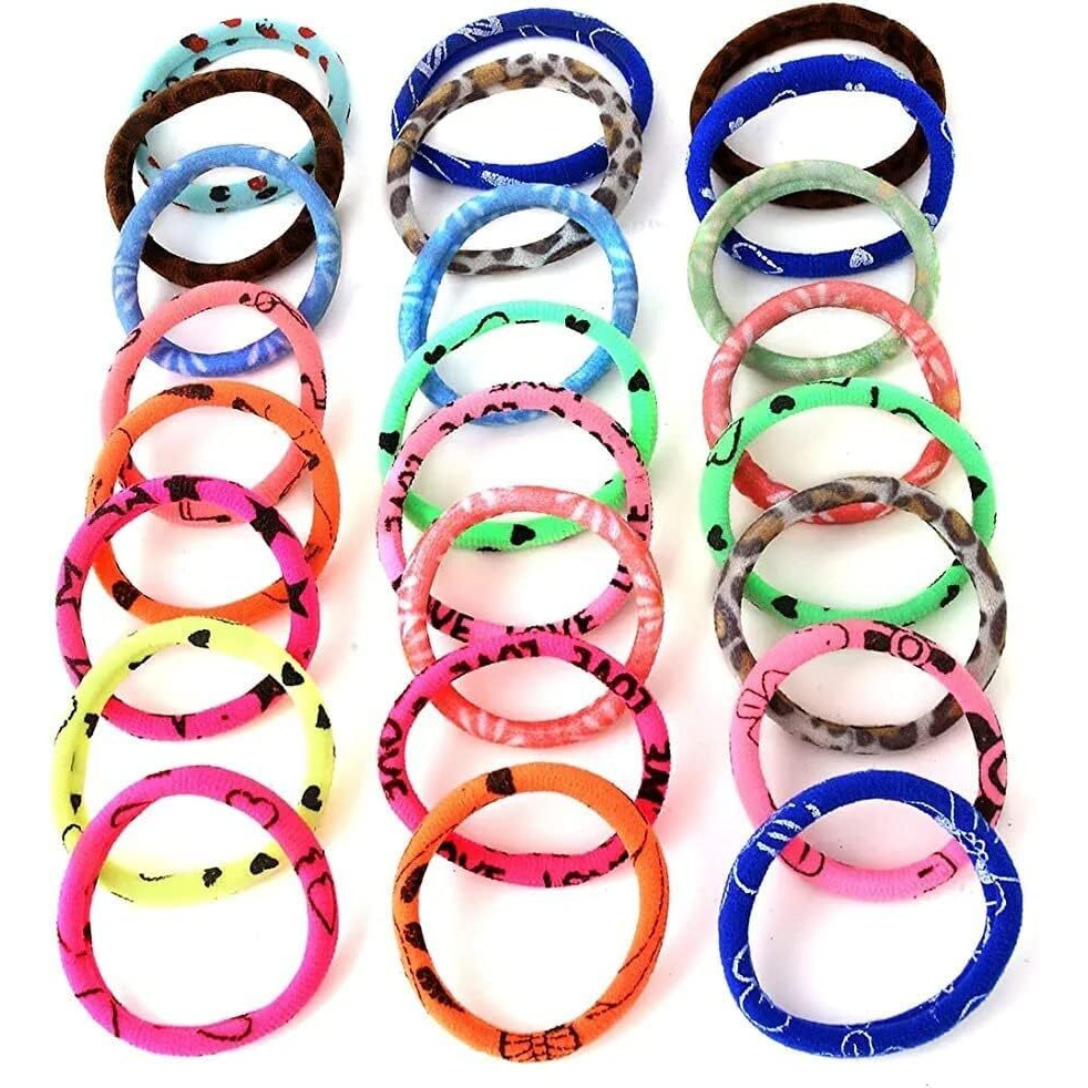 Diversa Multiprinted Hair Elastic Cotton Stretchable Rubber Bands Polytail Hair Ties For Women And Girls (Multicolor, Pack Of 48 Pcs) - Multi-Printed